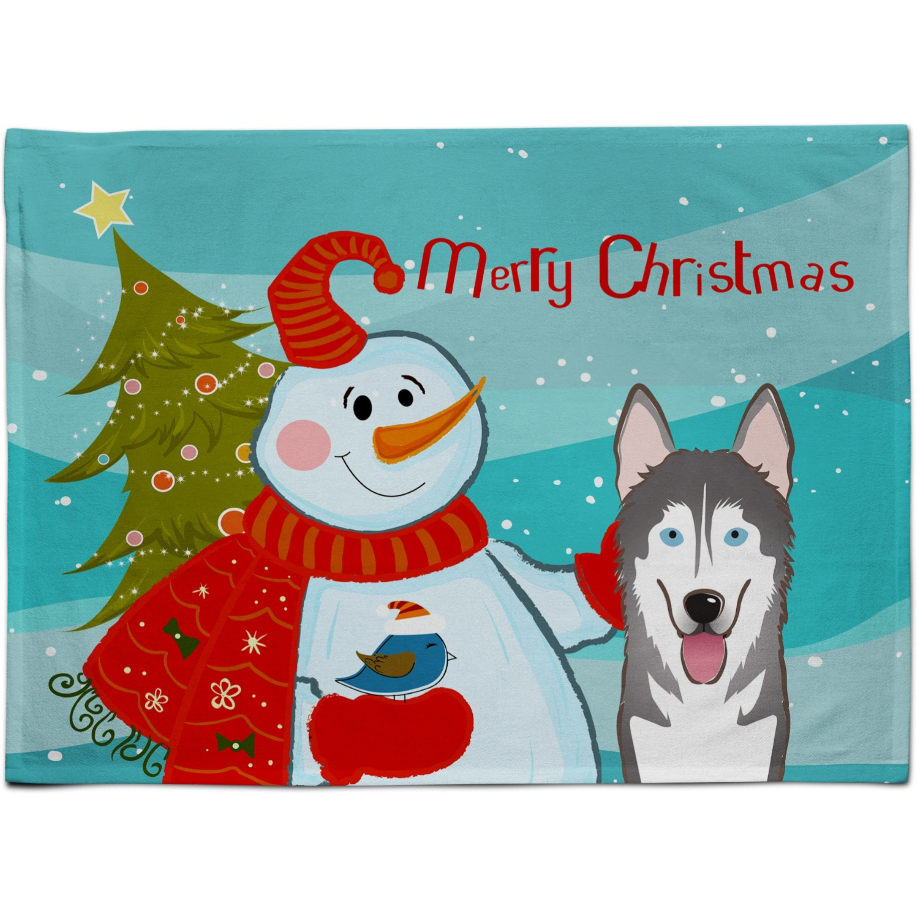 &quotCaroline's Treasures BB1838PLMT Snowman With Alaskan Malamute Fabric Placemat, Multicolor"