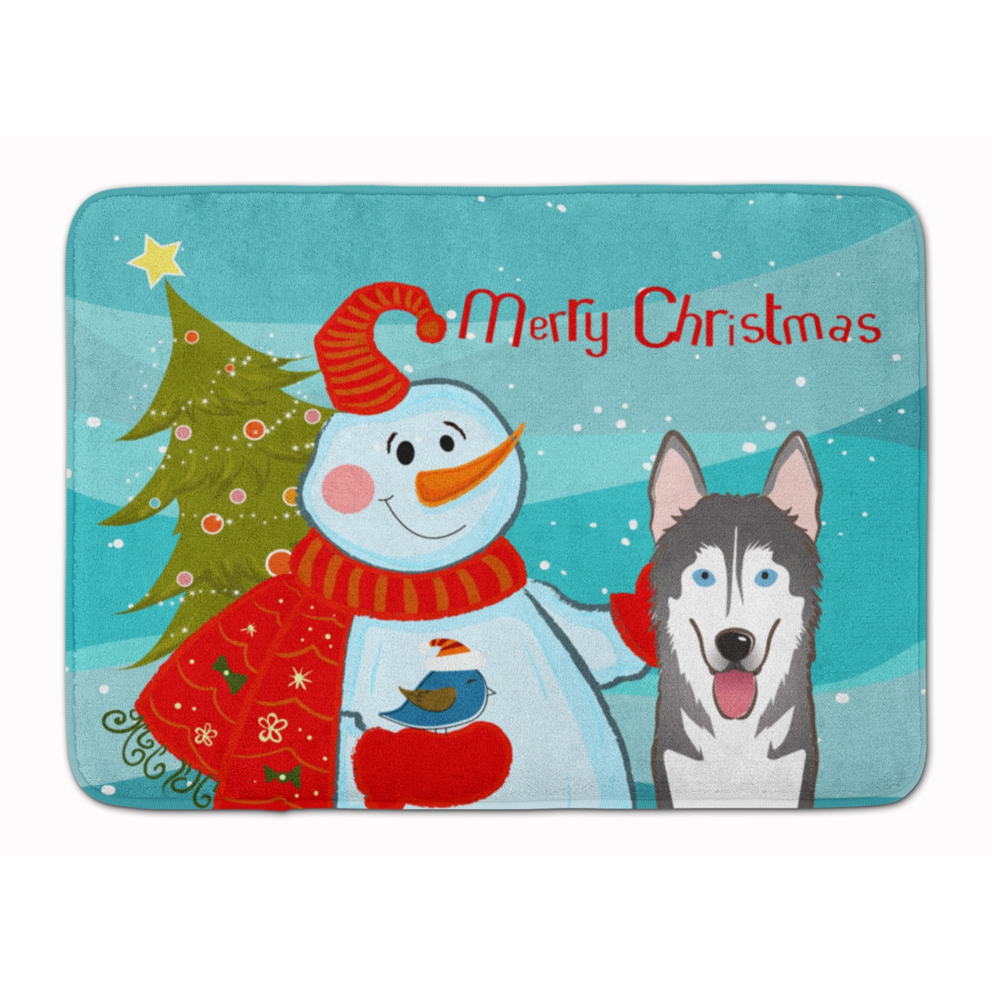 &quotCaroline's Treasures Snowman with Alaskan Malamute Floor Mat, 19"" x 27"", Multicolor"