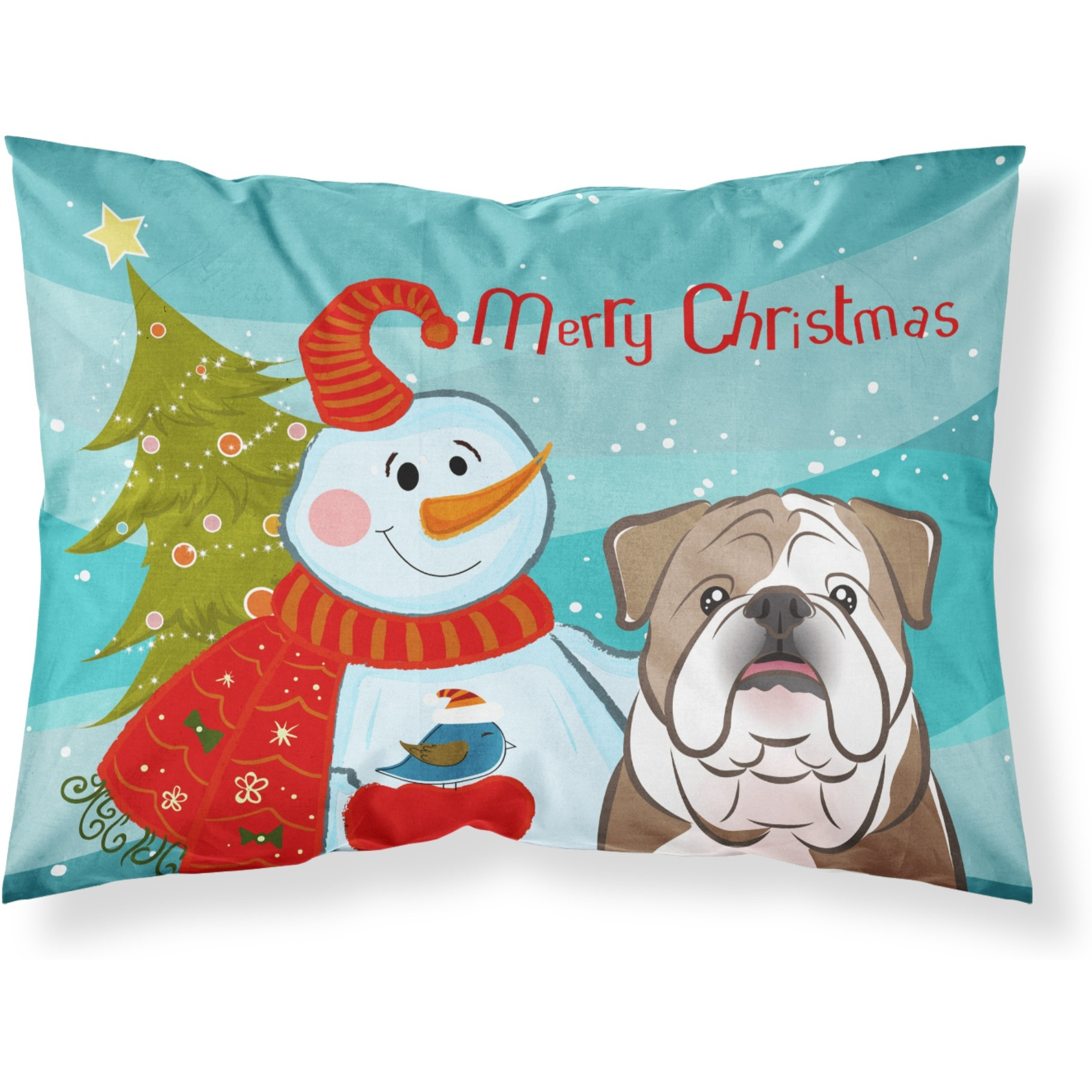&quotCaroline's Treasures BB1839PILLOWCASE Snowman with English Bulldog Fabric Standard Pillowcase, Large, Multicolor"