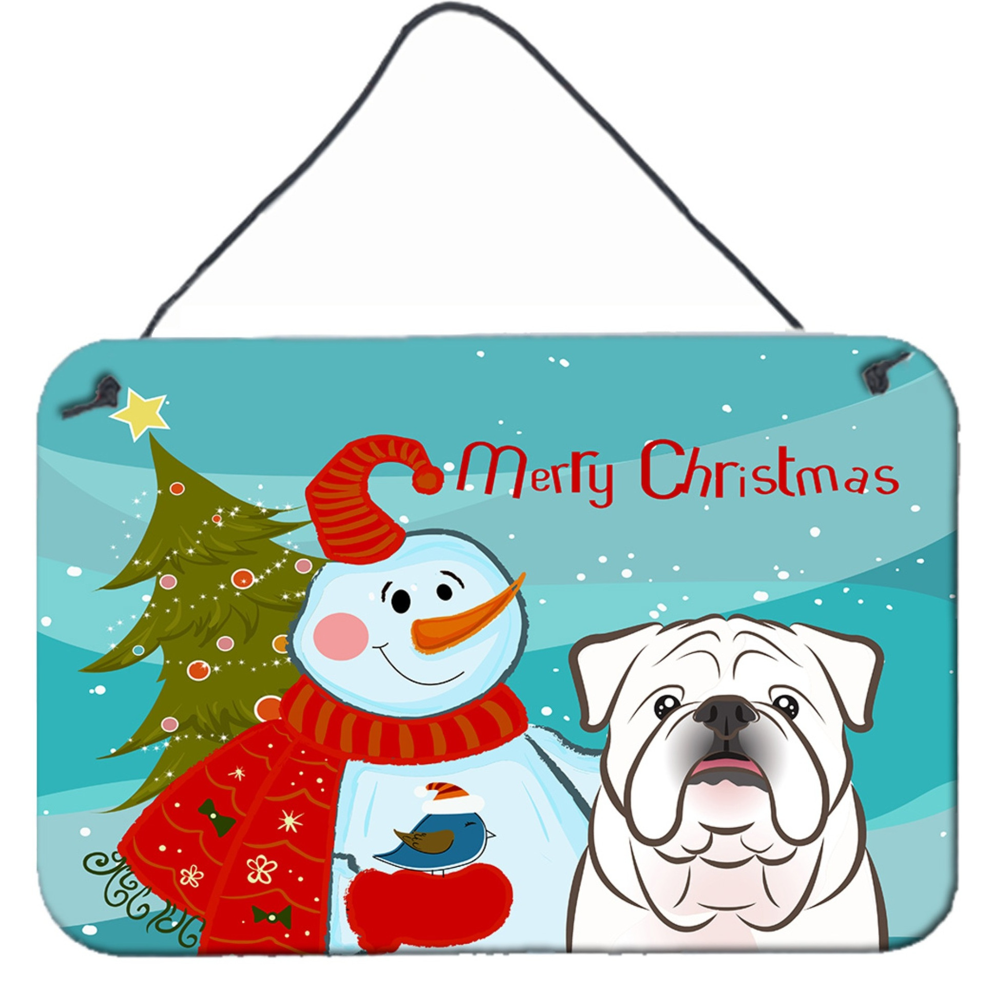 &quotCaroline's Treasures Snowman with White English Bulldog Wall or Door Hanging Prints BB1840DS812, 8HX12W"