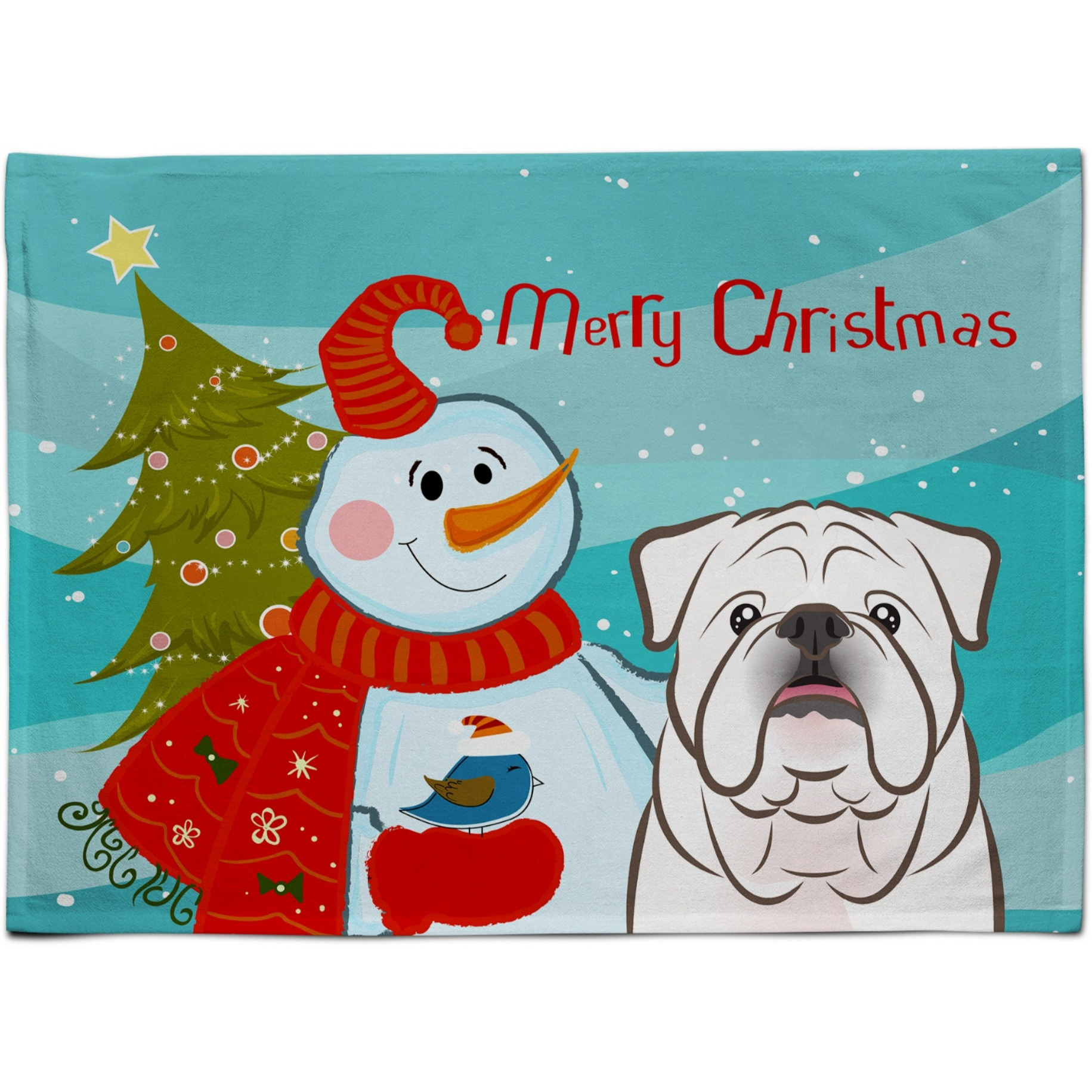 &quotCaroline's Treasures BB1840PLMT Snowman With White English Bulldog Fabric Placemat, Multicolor"