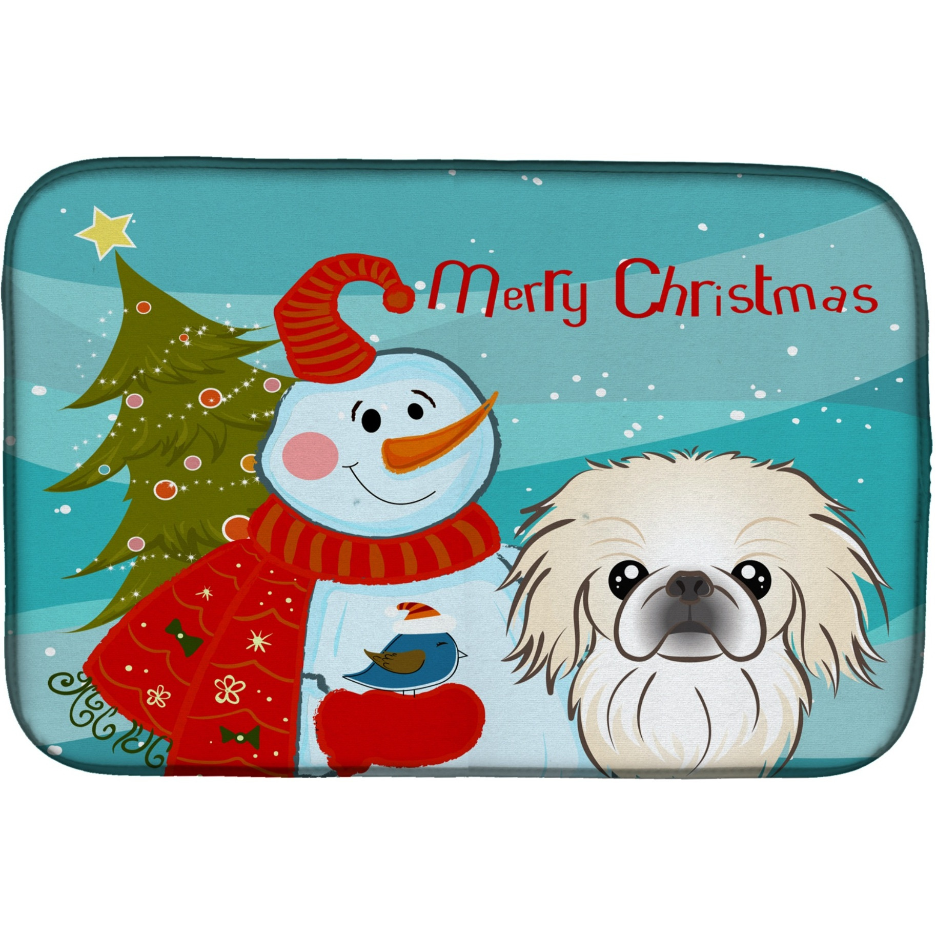 &quotCaroline's Treasures Snowman With Pekingese Dish Drying Mat, 14"" x 21"""
