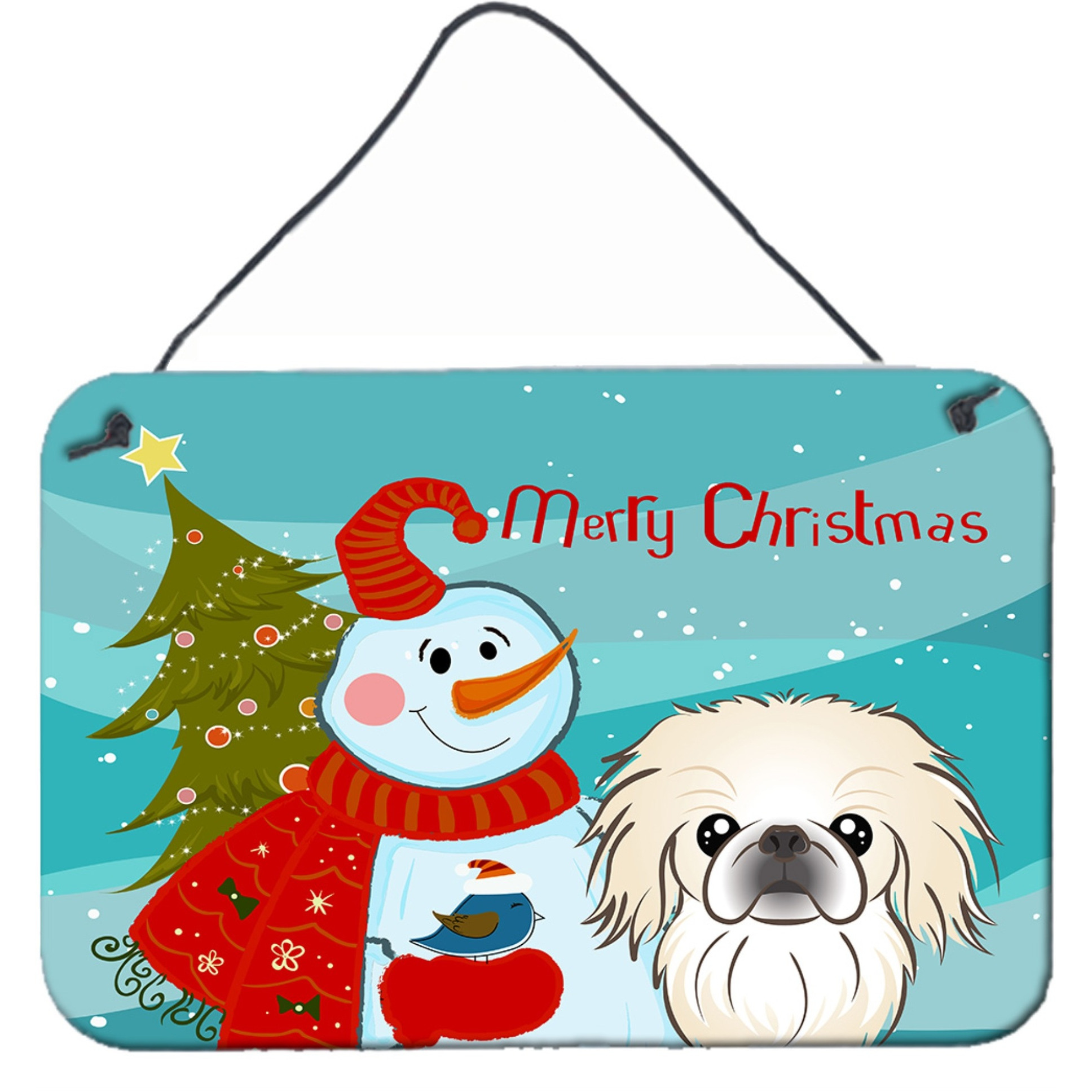 &quotCaroline's Treasures Snowman with Pekingese Wall or Door Hanging Prints BB1841DS812, 8HX12W, Multicolor"