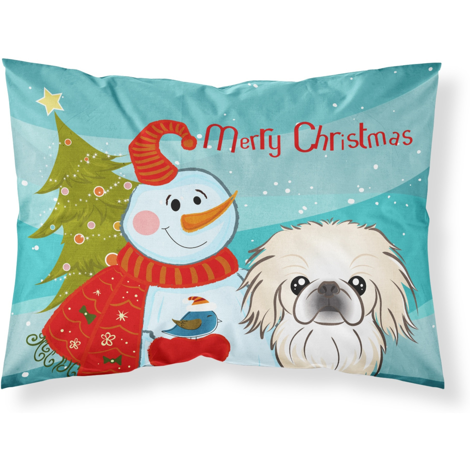 &quotCaroline's Treasures BB1841PILLOWCASE Snowman with Pekingese Fabric Standard Pillowcase, Large, Multicolor"