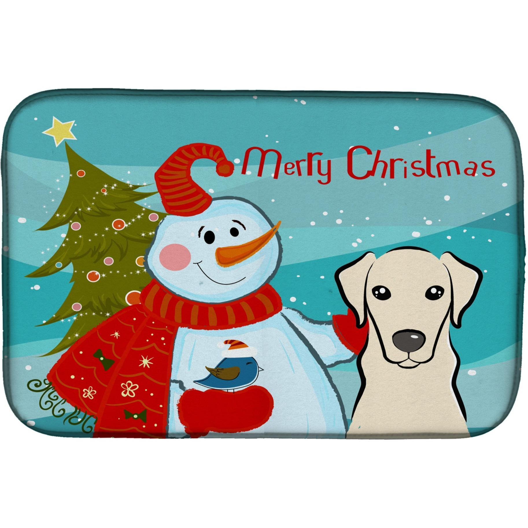 &quotCaroline's Treasures Snowman With Yellow Labrador Dish Drying Mat, 14"" x 21"""