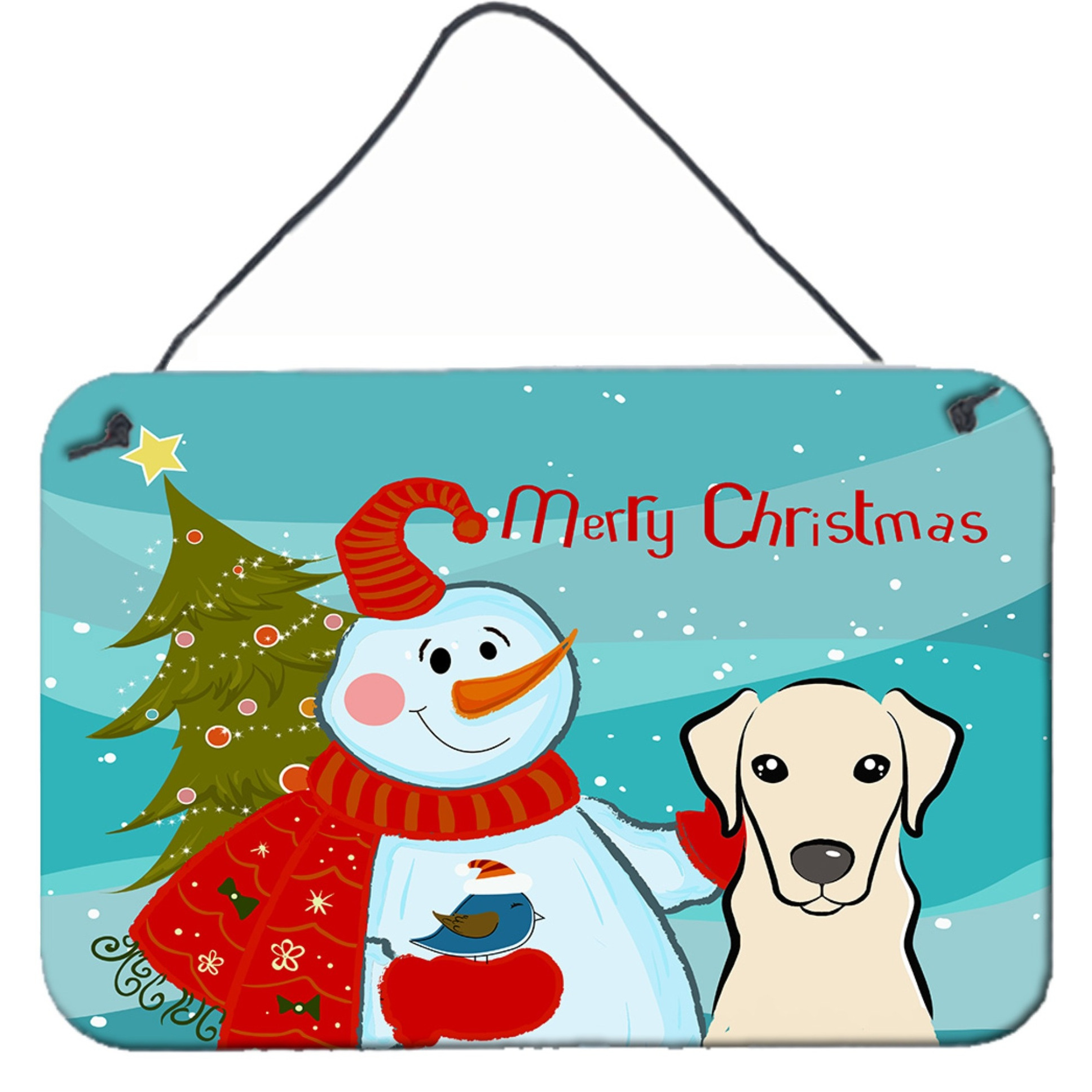 &quotCaroline's Treasures Snowman with Yellow Labrador Wall or Door Hanging Prints BB1842DS812, 8HX12W"