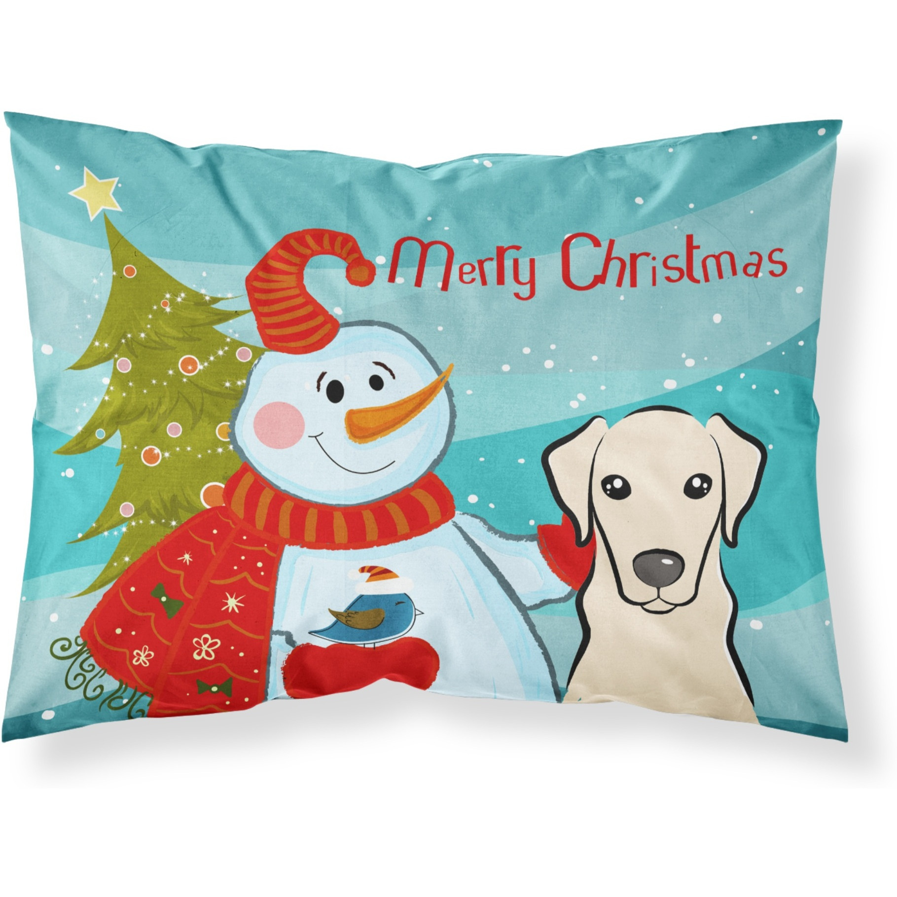 &quotCaroline's Treasures BB1842PILLOWCASE Snowman with Yellow Labrador Fabric Standard Pillowcase, Large, Multicolor"