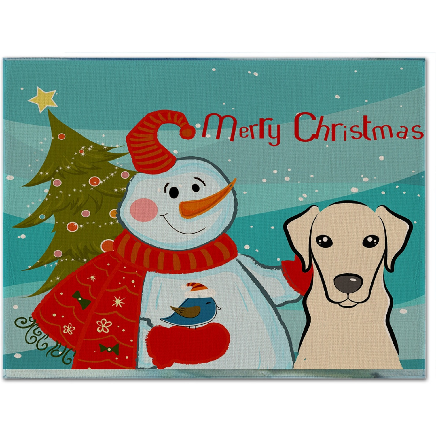 &quotCaroline's Treasures BB1842PLMT Snowman With Yellow Labrador Fabric Placemat, Multicolor"