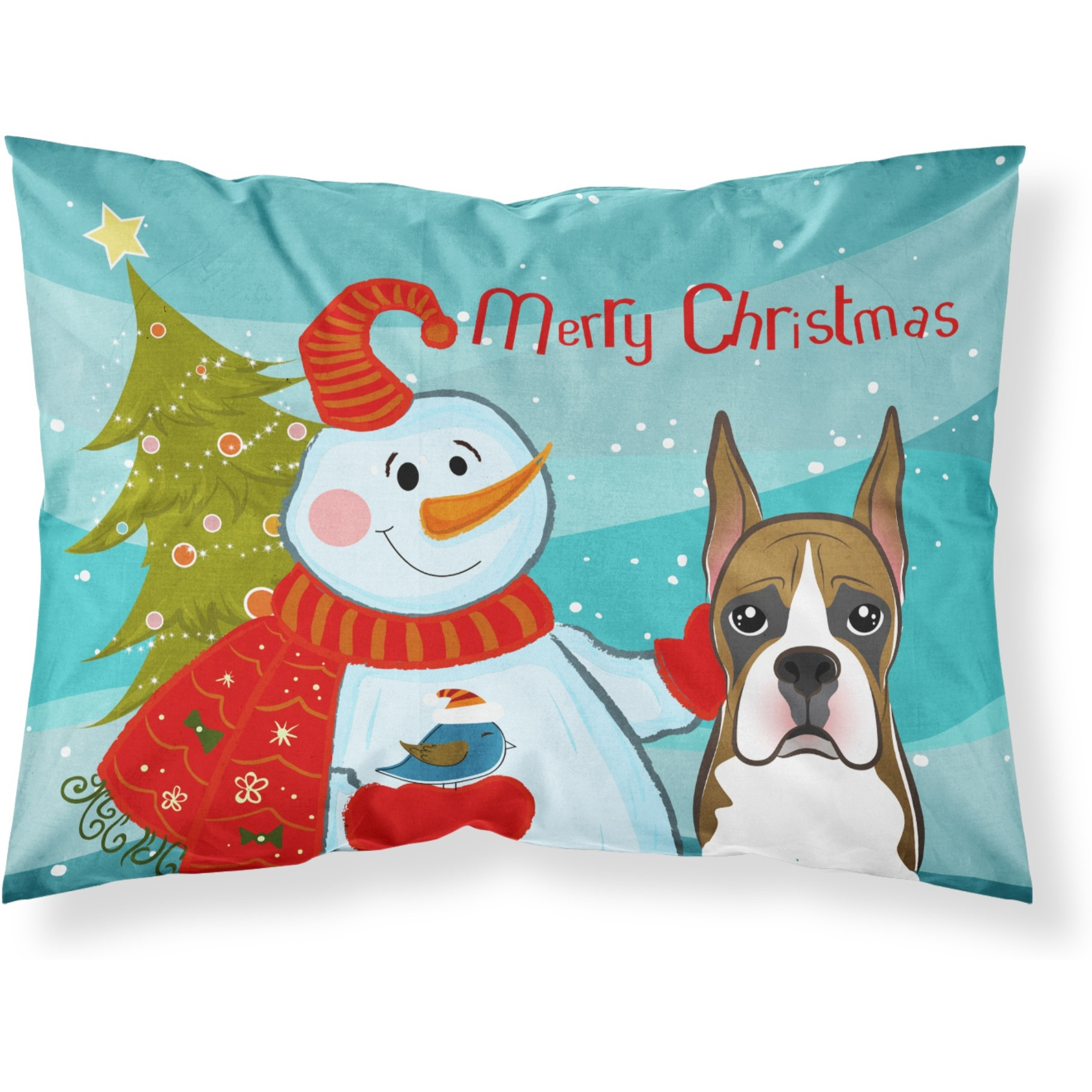 &quotCaroline's Treasures BB1843PILLOWCASE Snowman with Boxer Fabric Standard Pillowcase, Large, Multicolor"