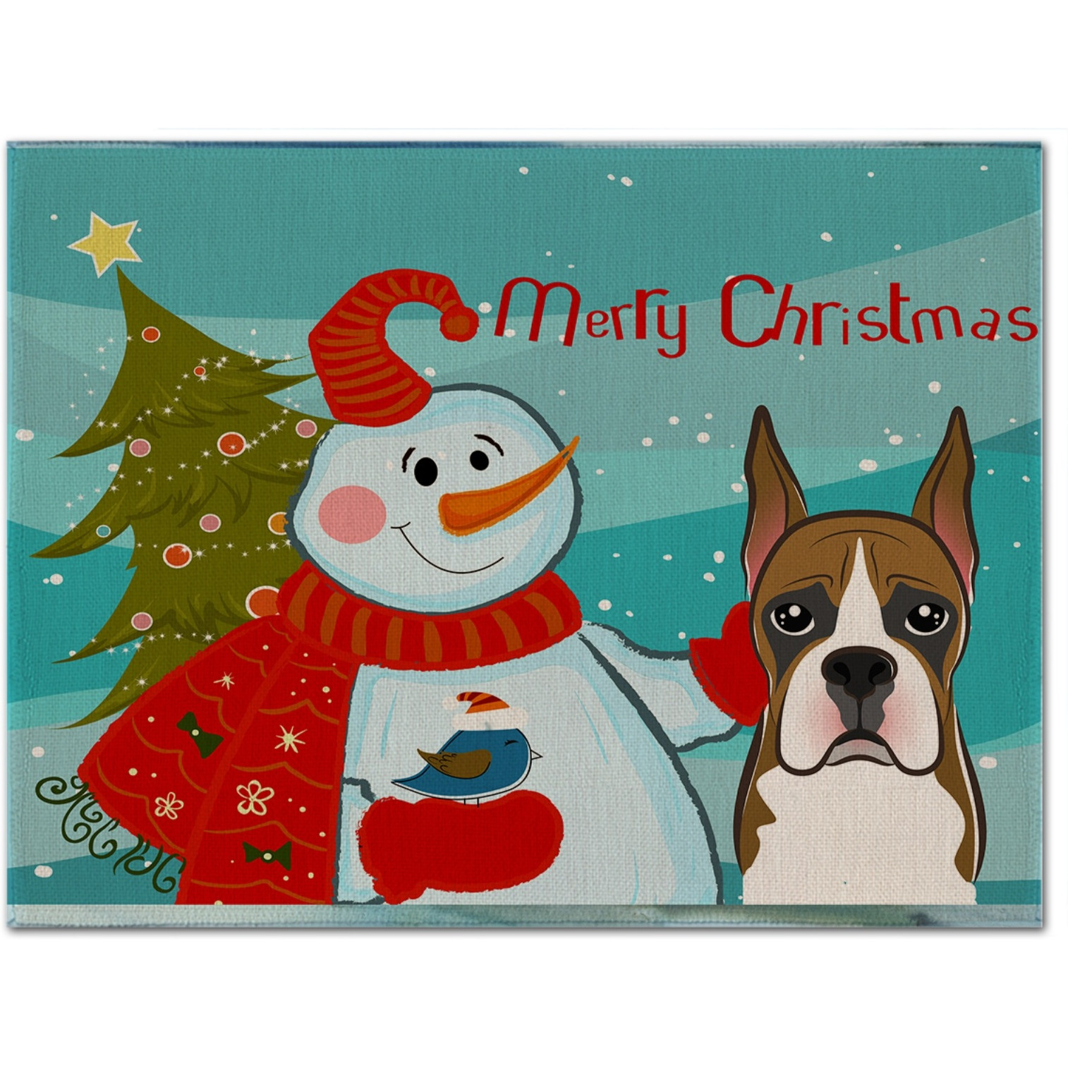 &quotCaroline's Treasures BB1843PLMT Snowman With Boxer Fabric Placemat, Multicolor"
