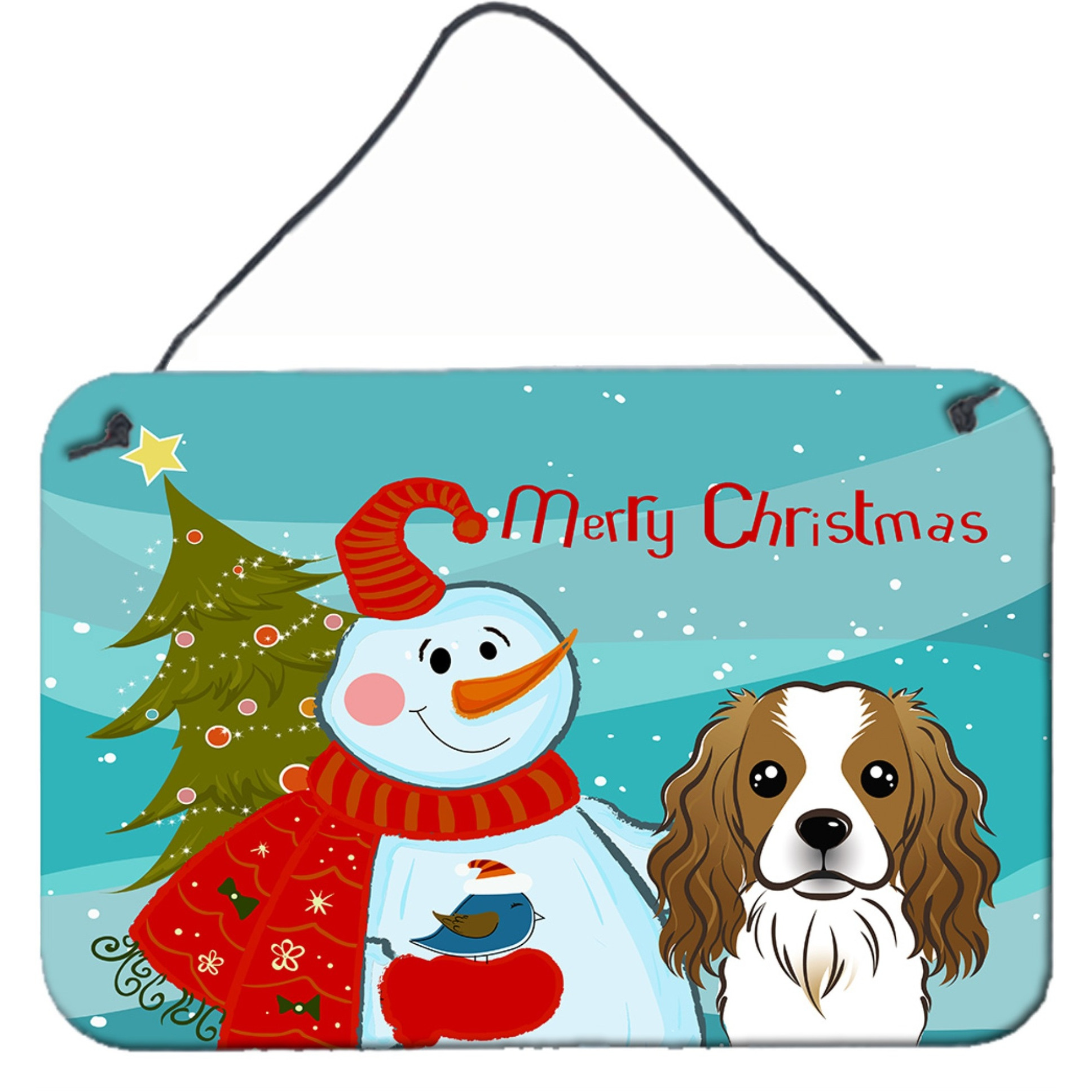 &quotCaroline's Treasures Snowman with Cavalier Spaniel Wall or Door Hanging Prints BB1844DS812, 8HX12W"