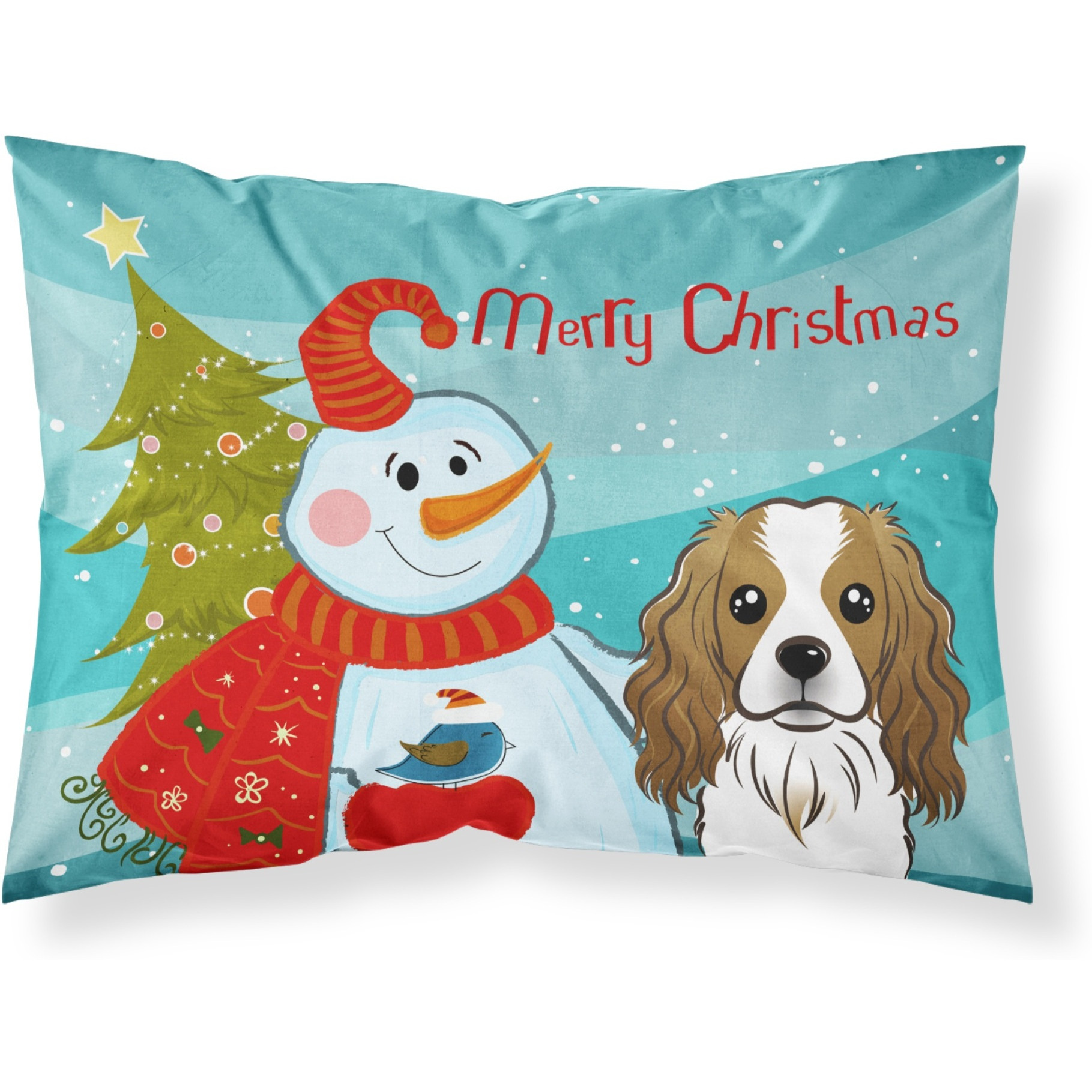 &quotCaroline's Treasures BB1844PILLOWCASE Snowman with Cavalier Spaniel Fabric Standard Pillowcase, Large, Multicolor"