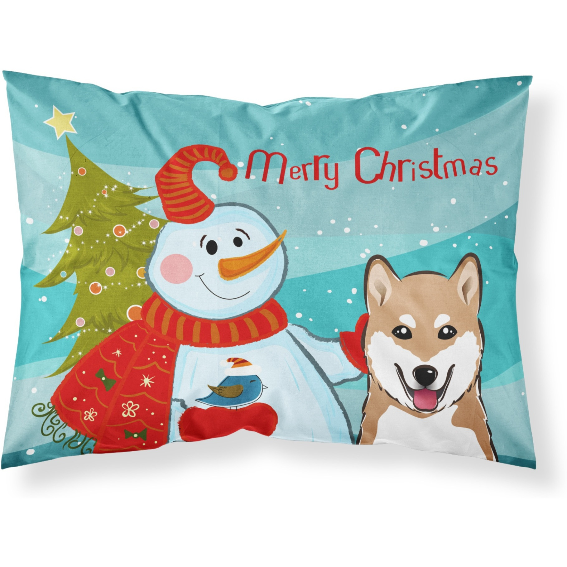 &quotCaroline's Treasures BB1845PILLOWCASE Snowman with Shiba Inu Fabric Standard Pillowcase, Large, Multicolor"
