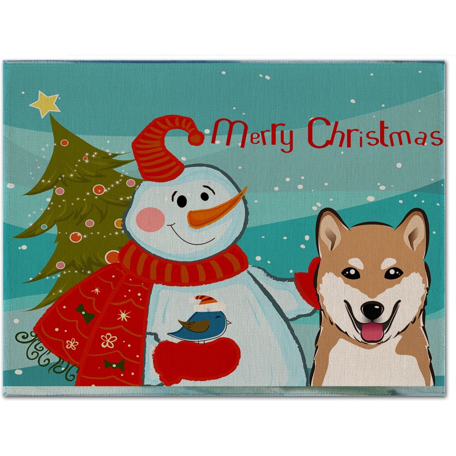&quotCaroline's Treasures BB1845PLMT Snowman With Shiba Inu Fabric Placemat, Multicolor"