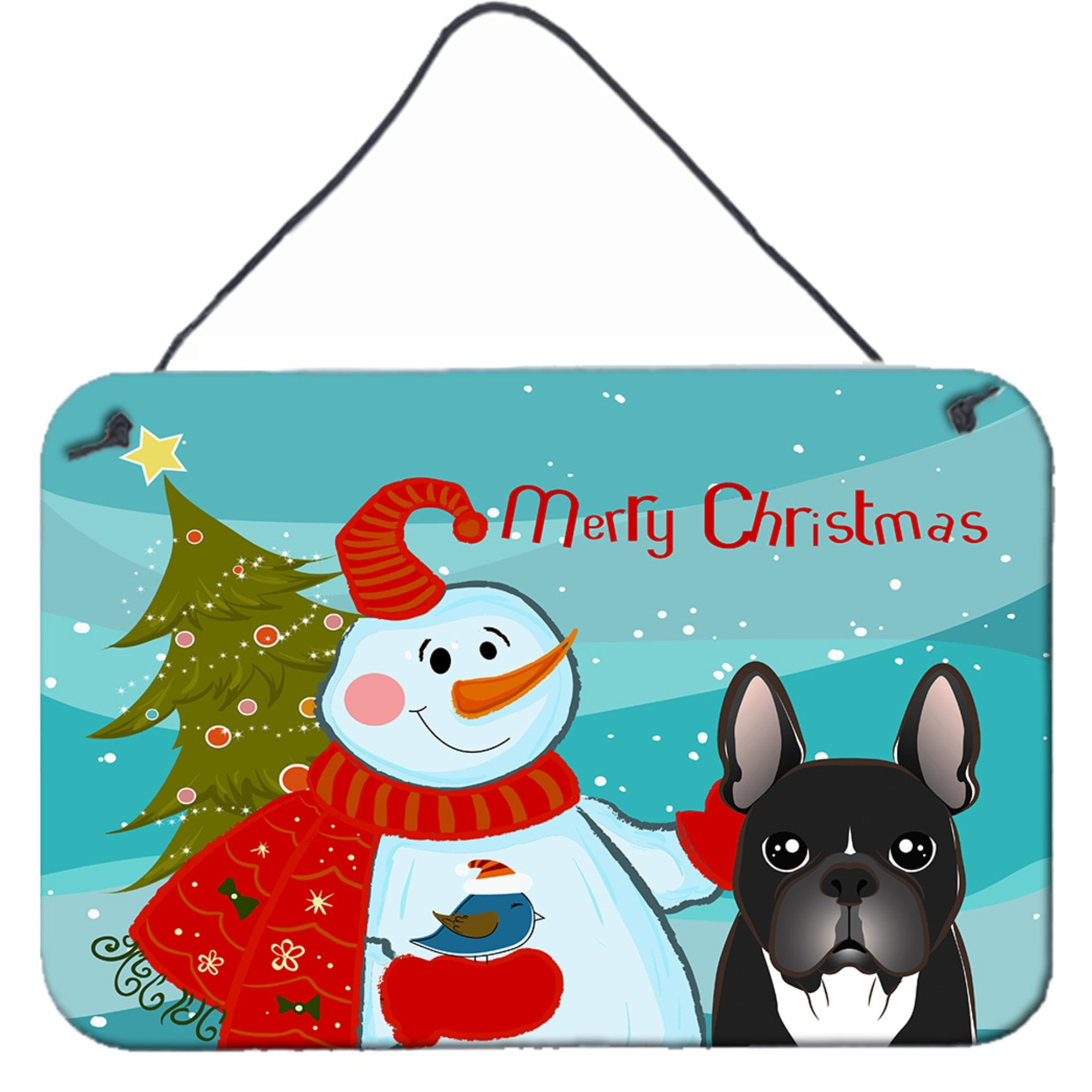 &quotCaroline's Treasures Snowman with French Bulldog Wall or Door Hanging Prints BB1847DS812, 8HX12W"