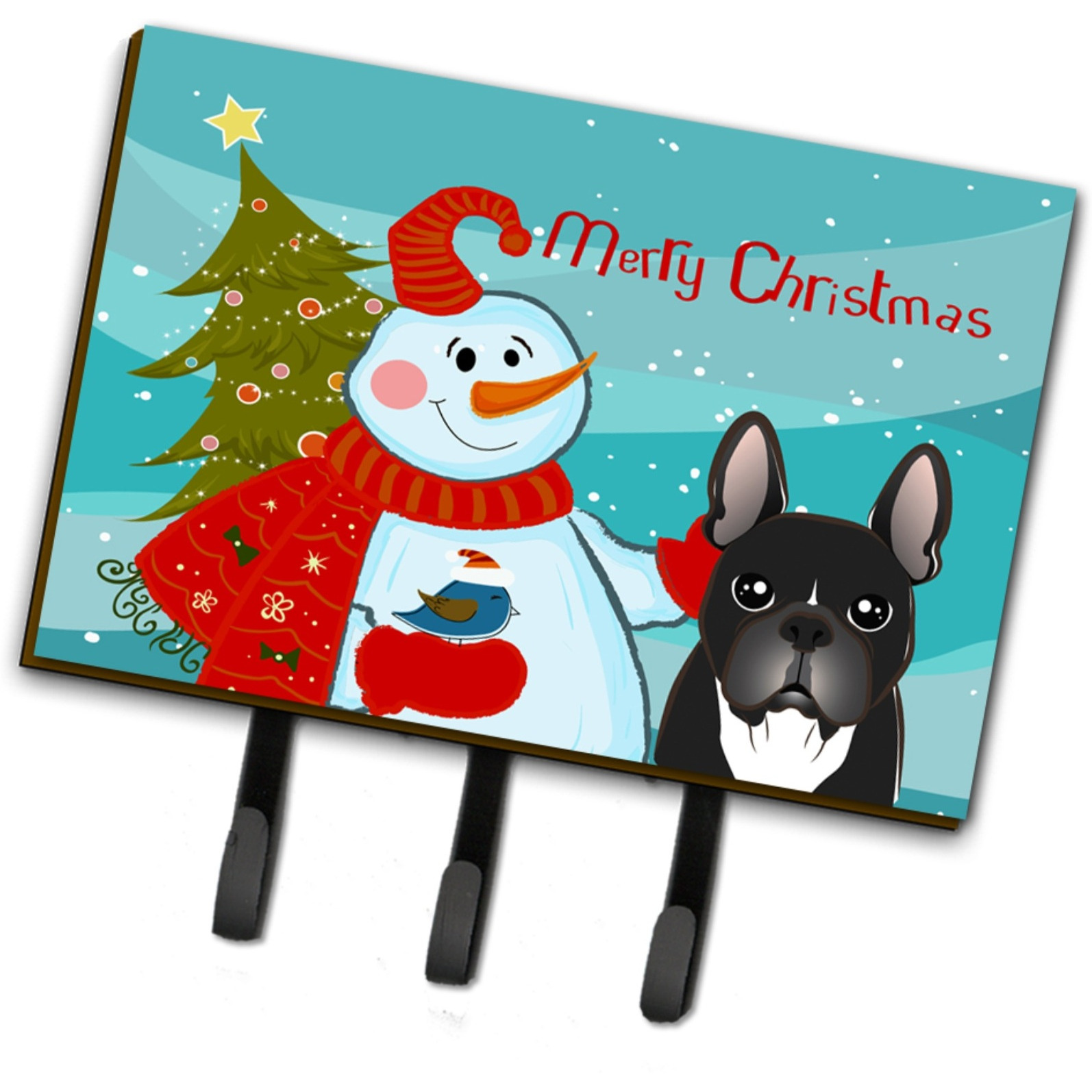 &quotCaroline's Treasures BB1847TH68 Snowman with French Bulldog Leash or Key Holder, Large, Multicolor"