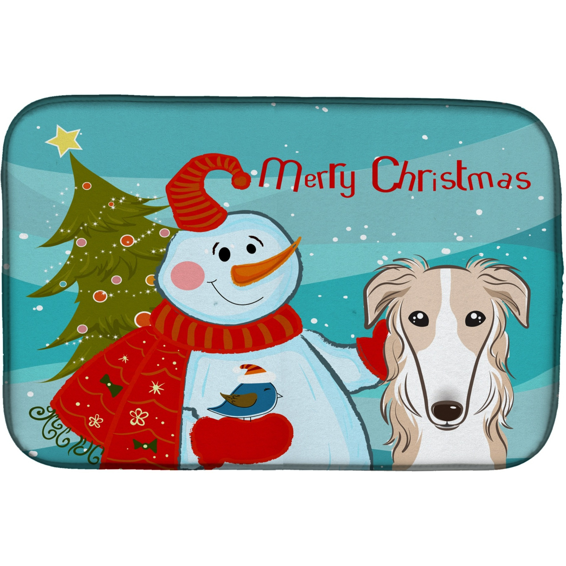 &quotCaroline's Treasures Snowman with Borzoi Dish Drying Mat, 14"" x 21"""