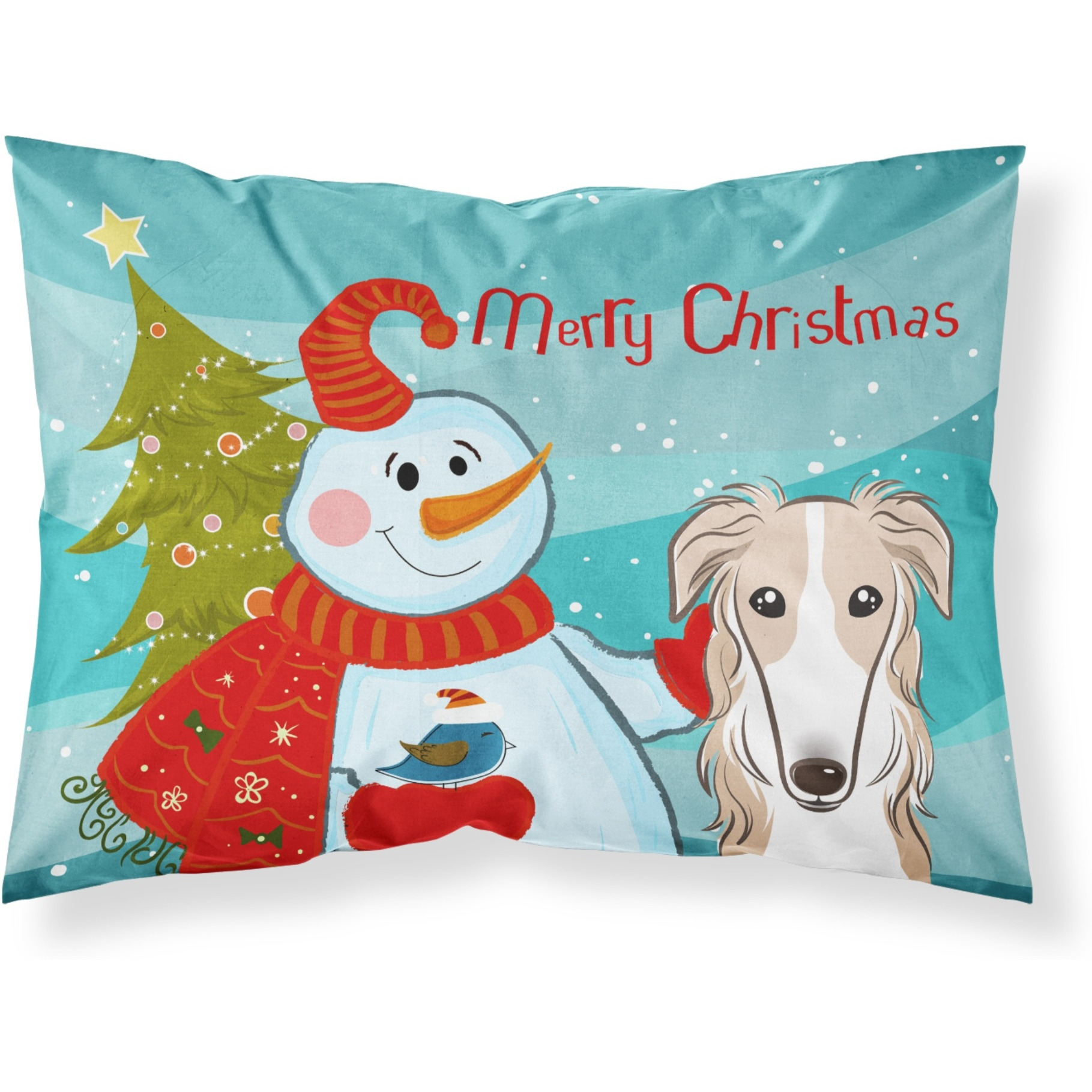 &quotCaroline's Treasures BB1848PILLOWCASE Snowman with Borzoi Fabric Standard Pillowcase, Large, Multicolor"