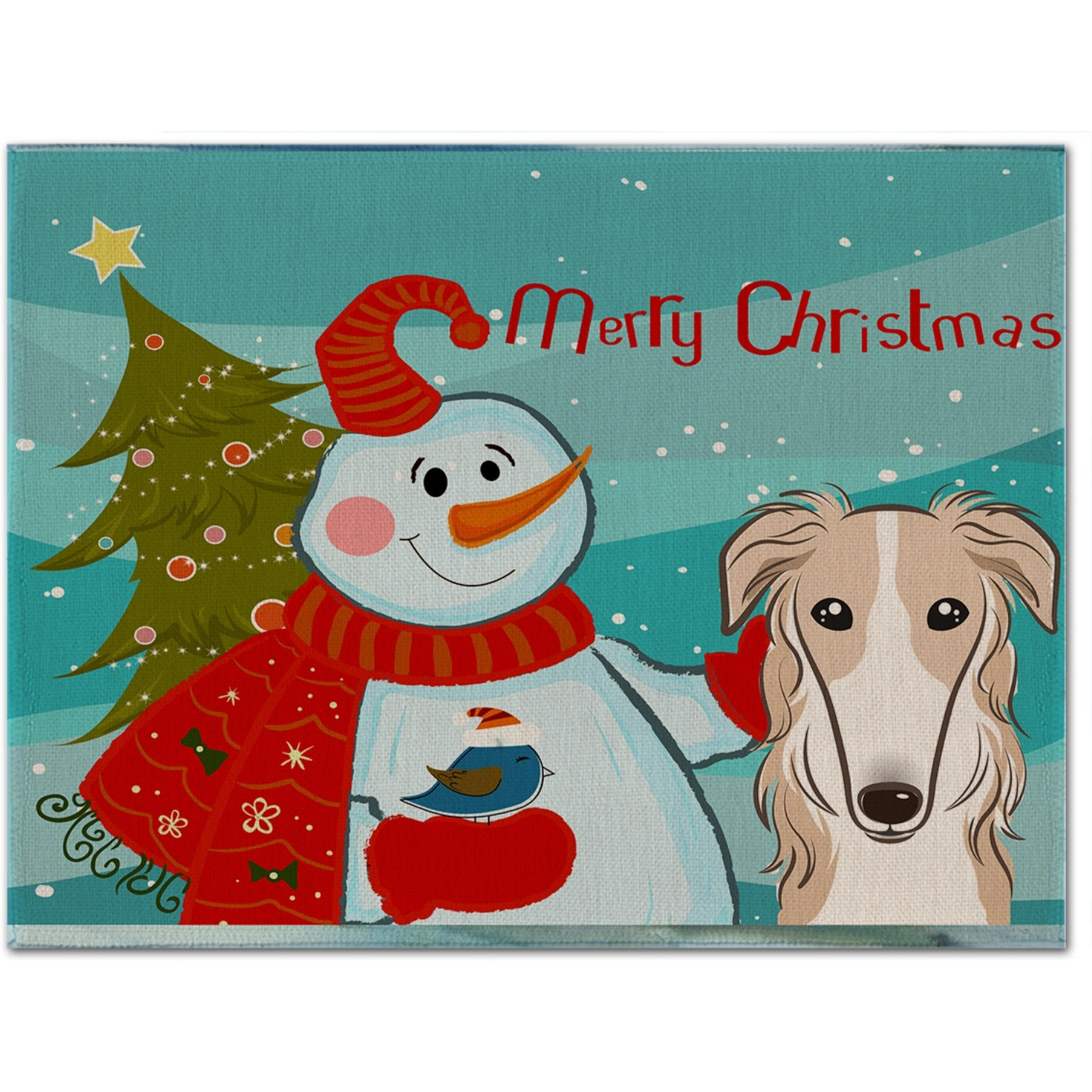 &quotCaroline's Treasures BB1848PLMT Snowman With Borzoi Fabric Placemat, Multicolor"
