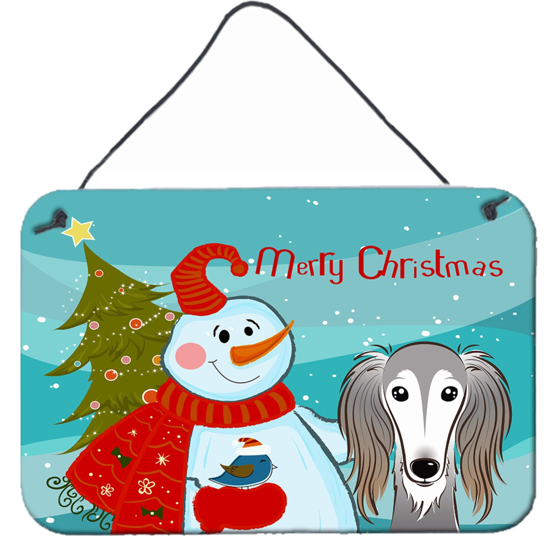 &quotCaroline's Treasures Snowman with Saluki Wall or Door Hanging Prints BB1849DS812, 8HX12W"