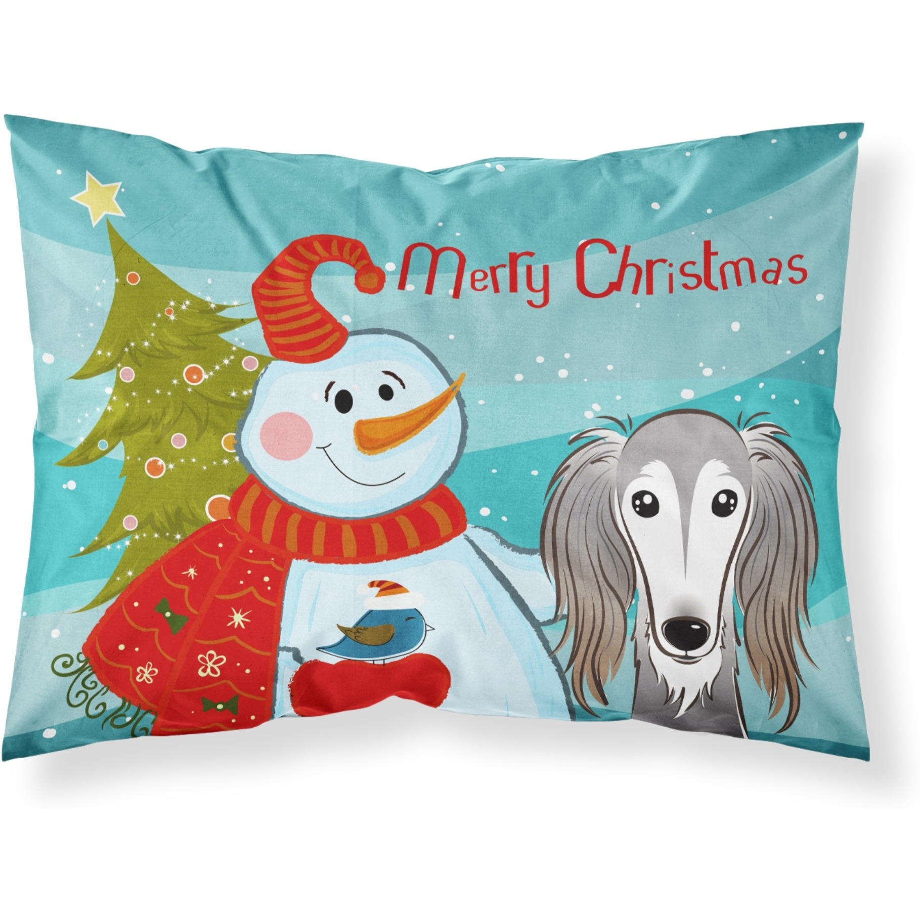 &quotCaroline's Treasures BB1849PILLOWCASE Snowman with Saluki Fabric Standard Pillowcase, Large, Multicolor"