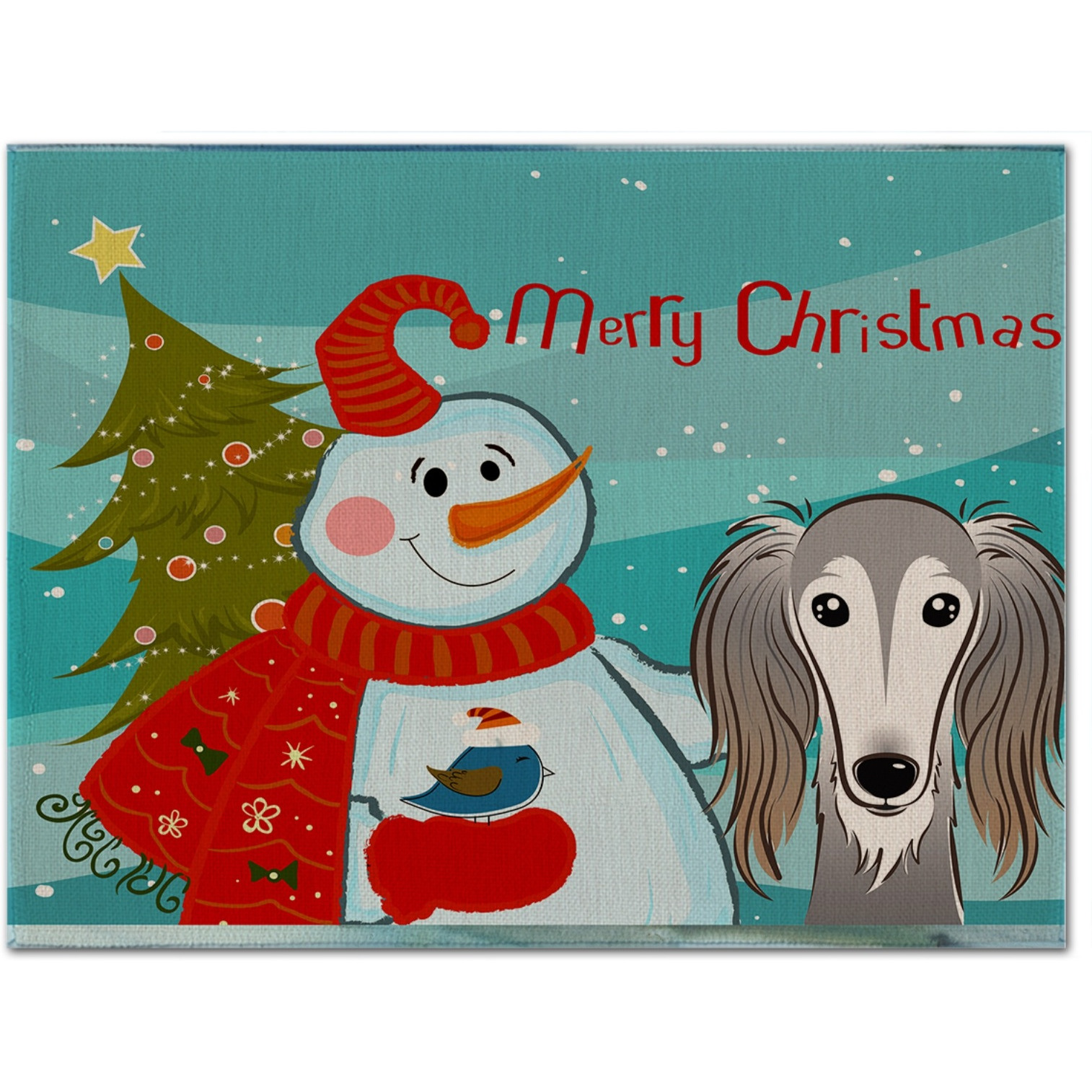 &quotCaroline's Treasures BB1849PLMT Snowman With Saluki Fabric Placemat, Multicolor"