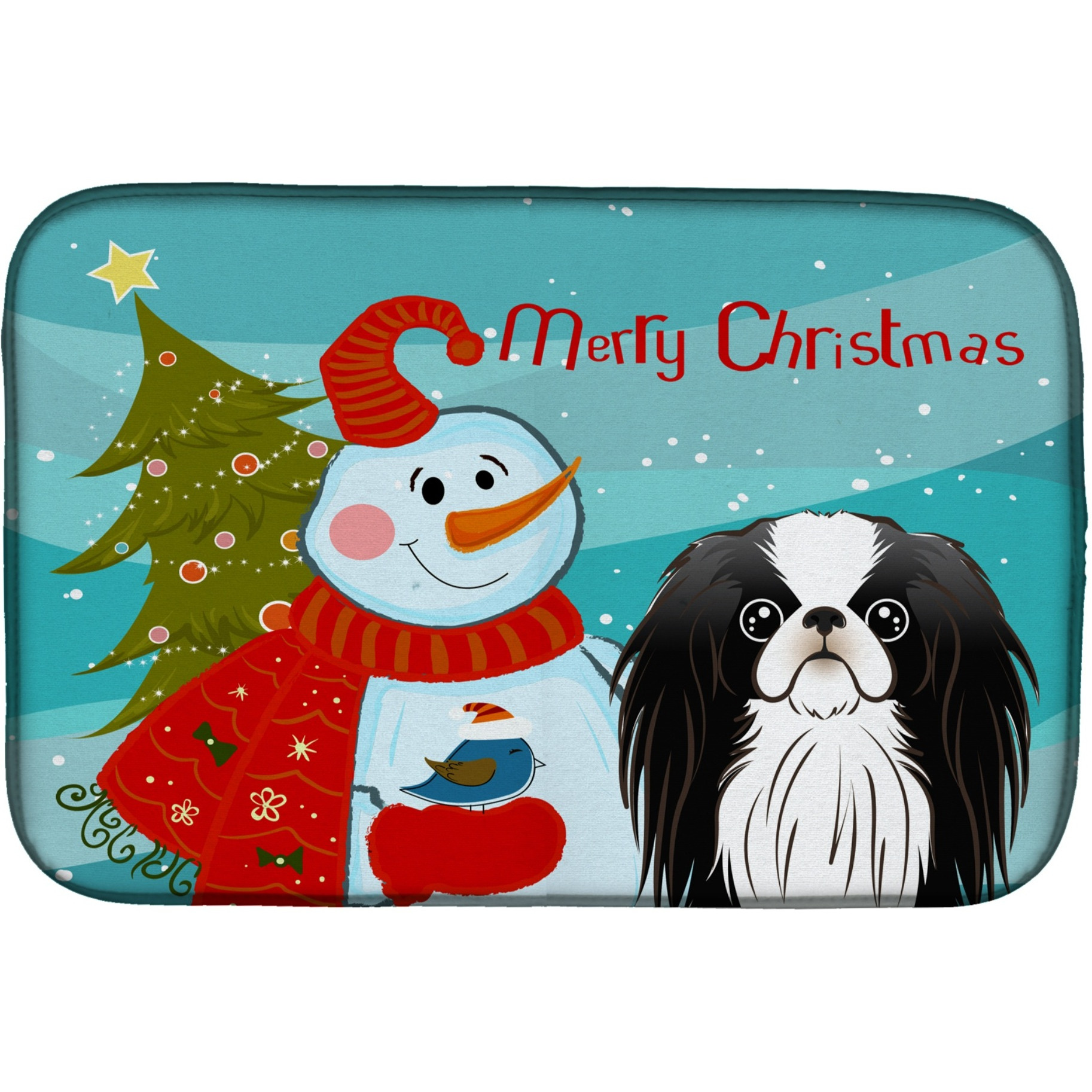 &quotCaroline's Treasures Snowman With Japanese Chin Dish Drying Mat, 14"" x 21"""