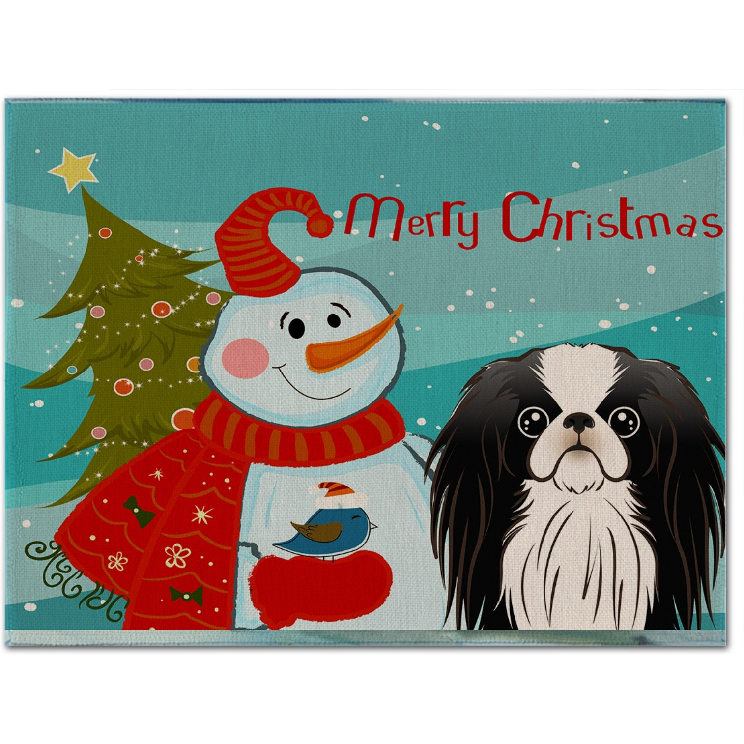 &quotCaroline's Treasures BB1850PLMT Snowman With Japanese Chin Fabric Placemat, Multicolor"