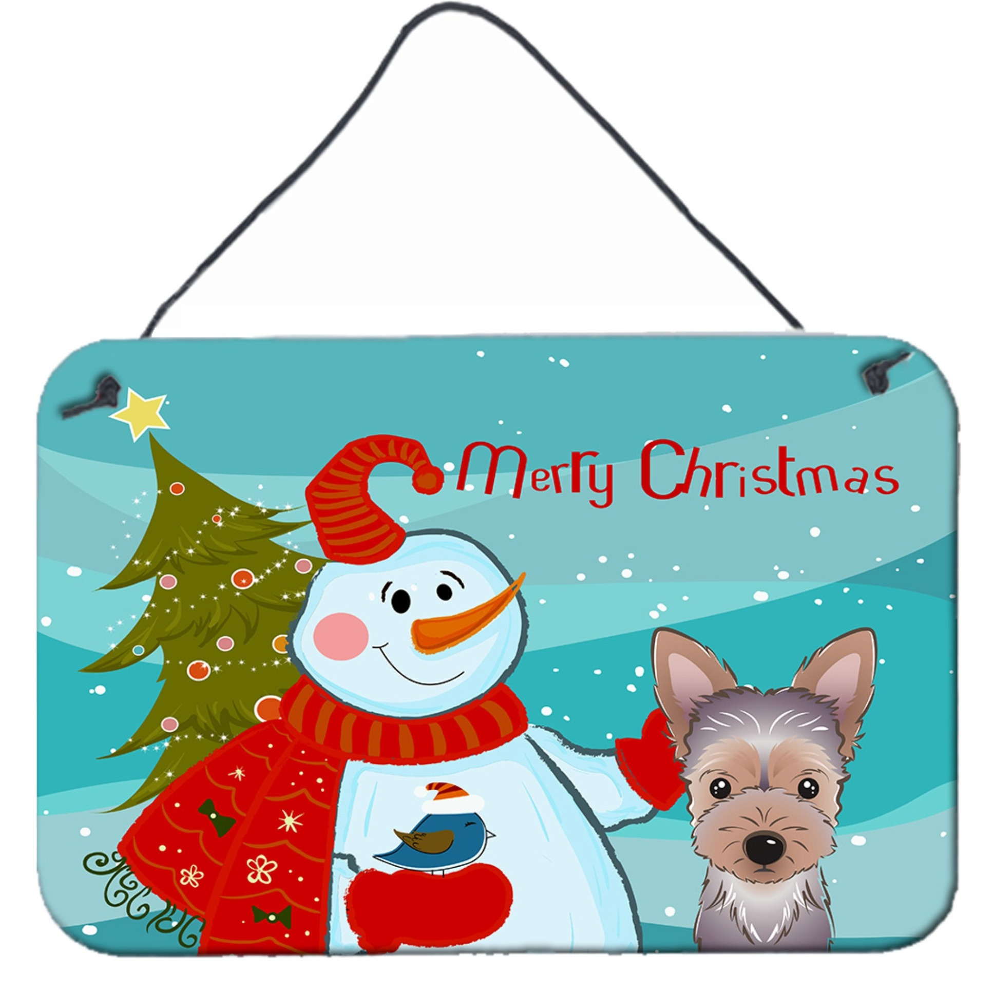 &quotCaroline's Treasures Snowman with Yorkie Puppy Wall or Door Hanging Prints BB1852DS812, 8HX12W"