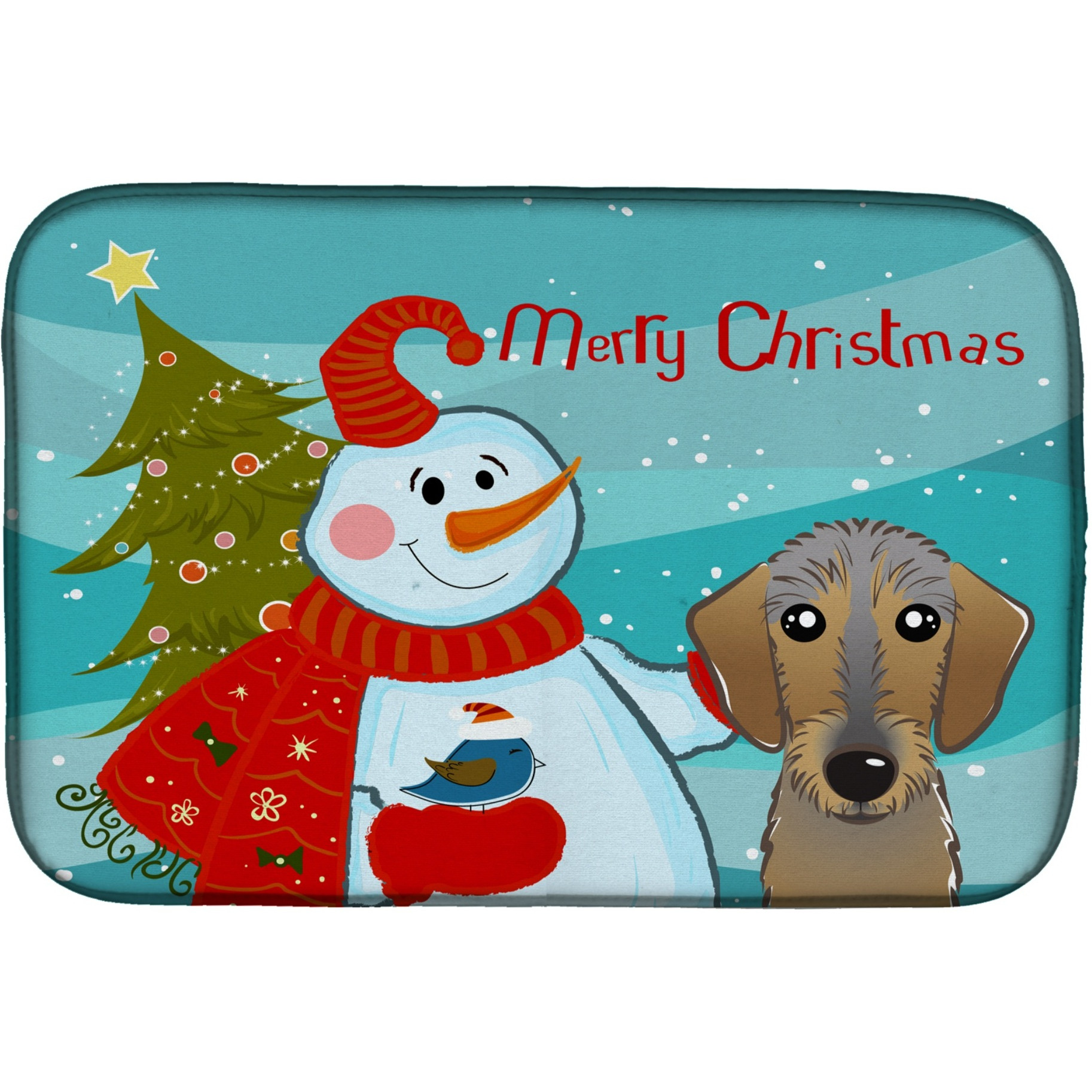 &quotCaroline's Treasures Snowman With Wirehaired Dachshund Dish Drying Mat, 14"" x 21"""