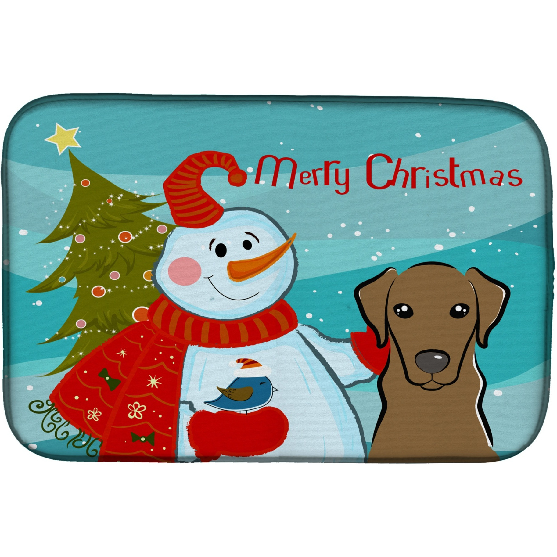 &quotCaroline's Treasures Snowman With Chocolate Labrador Dish Drying Mat, 14"" x 21"""