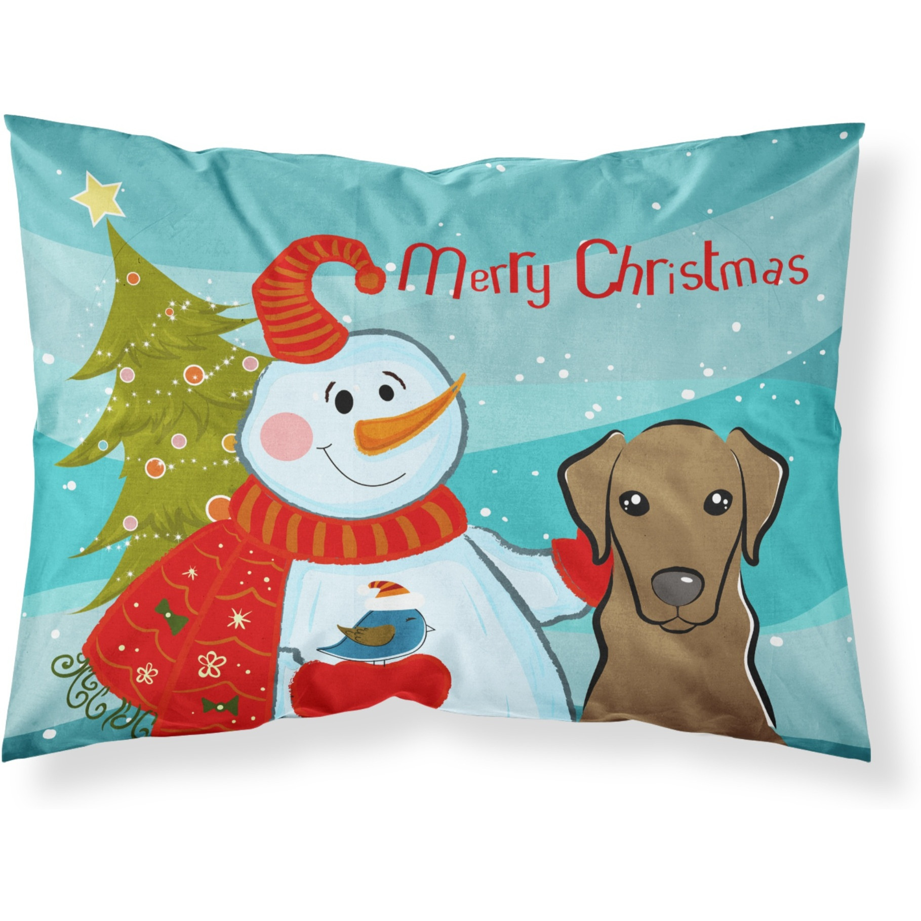 &quotCaroline's Treasures BB1854PILLOWCASE Snowman with Chocolate Labrador Fabric Standard Pillowcase, Large, Multicolor"