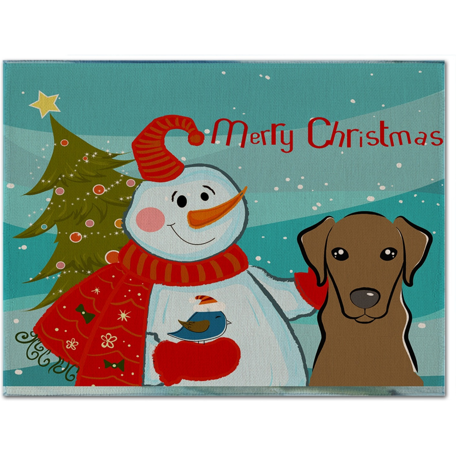 &quotCaroline's Treasures BB1854PLMT Snowman With Chocolate Labrador Fabric Placemat, Multicolor"