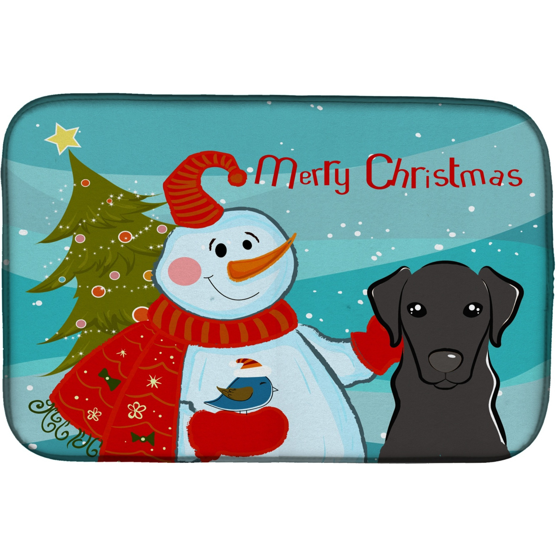 &quotCaroline's Treasures Snowman with Black Labrador Dish Drying Mat, 14 x 21"
