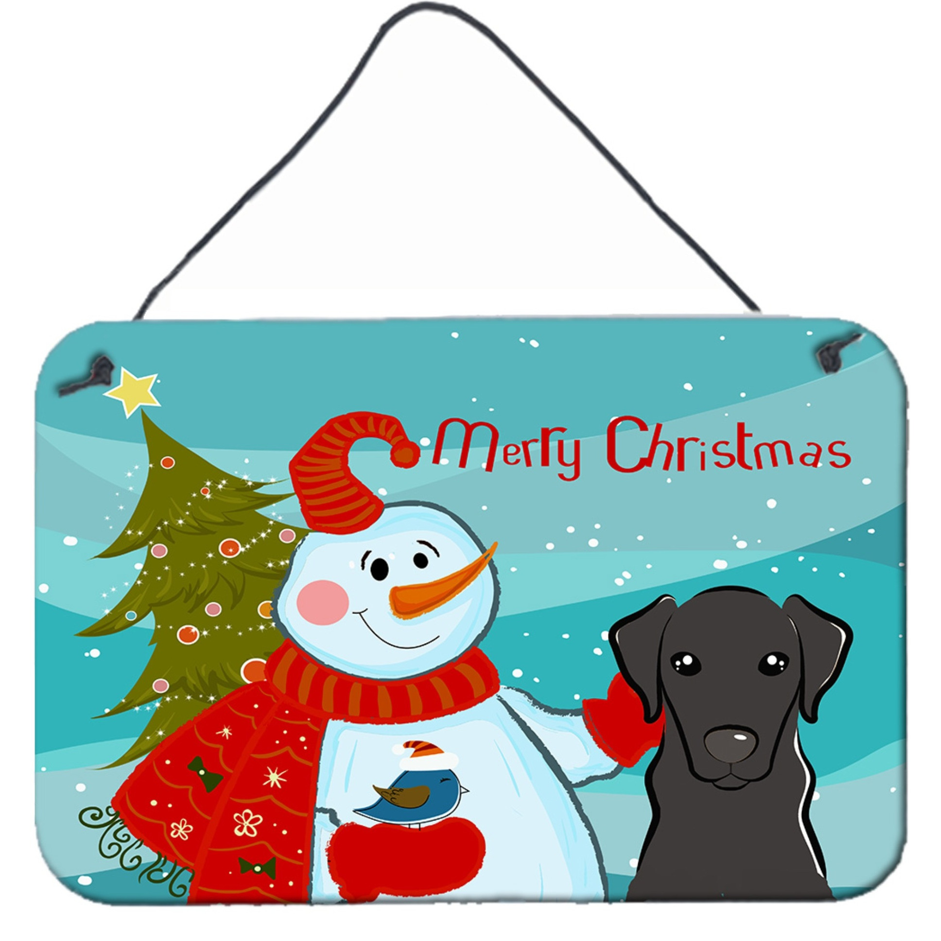 &quotCaroline's Treasures Snowman with Black Labrador Wall or Door Hanging Prints BB1855DS812, 8HX12W"