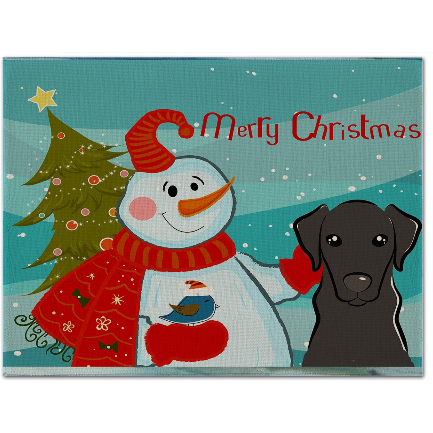 &quotCaroline's Treasures BB1855PLMT Snowman With Black Labrador Fabric Placemat, Multicolor"
