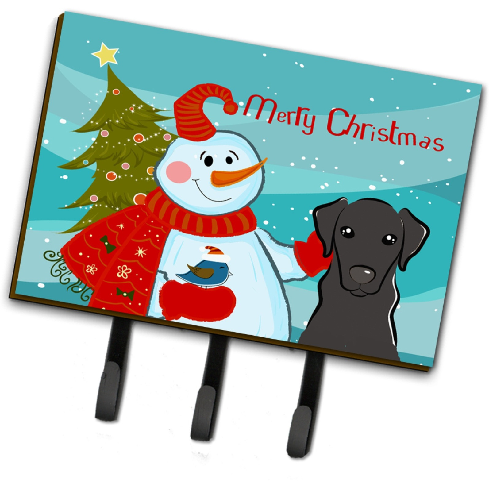 &quotCaroline's Treasures BB1855TH68 Snowman with Black Labrador Leash or Key Holder, Large, Multicolor"