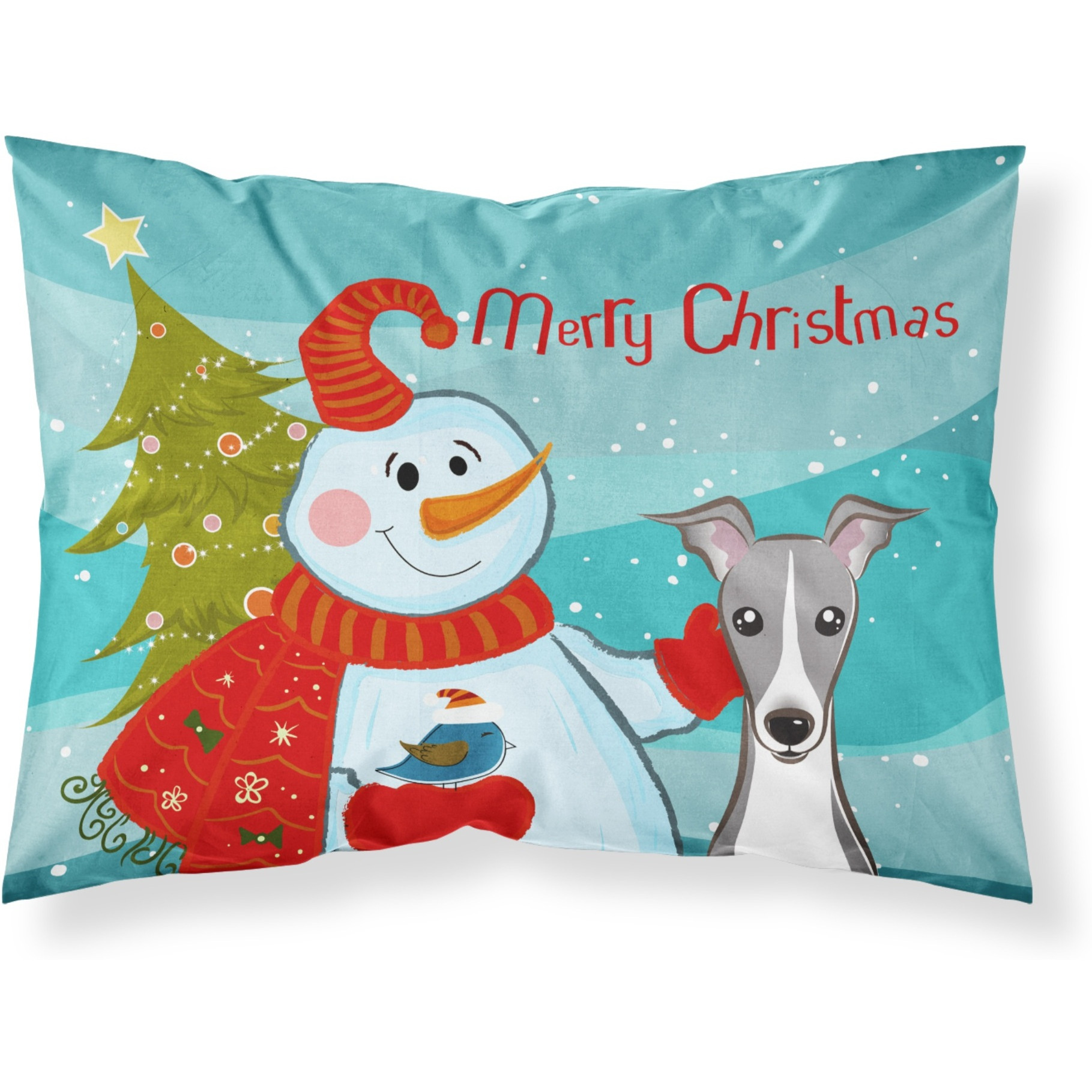 &quotCaroline's Treasures BB1856PILLOWCASE Snowman with Italian Greyhound Fabric Standard Pillowcase, Large, Multicolor"