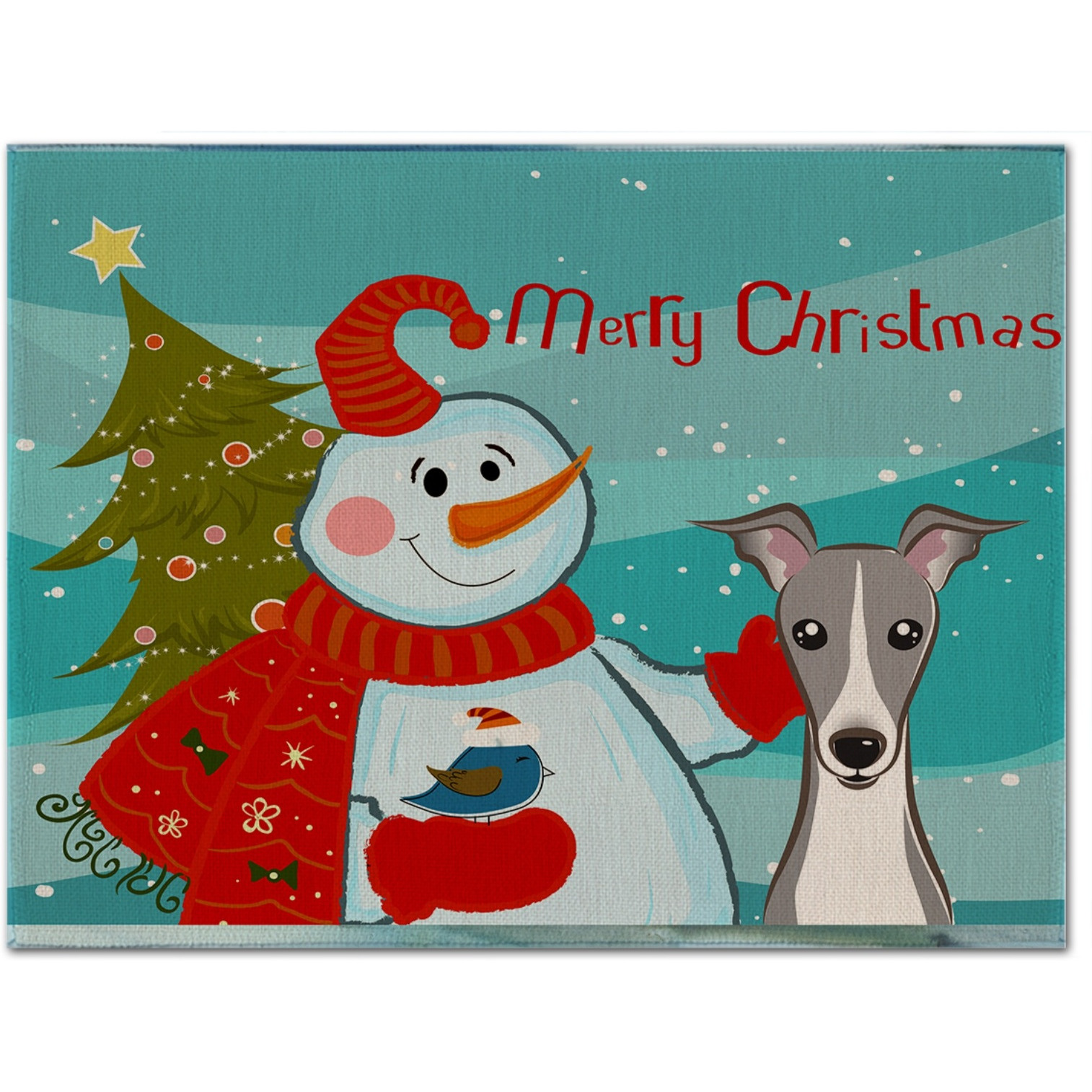 &quotCaroline's Treasures BB1856PLMT Snowman With Italian Greyhound Fabric Placemat, Multicolor"