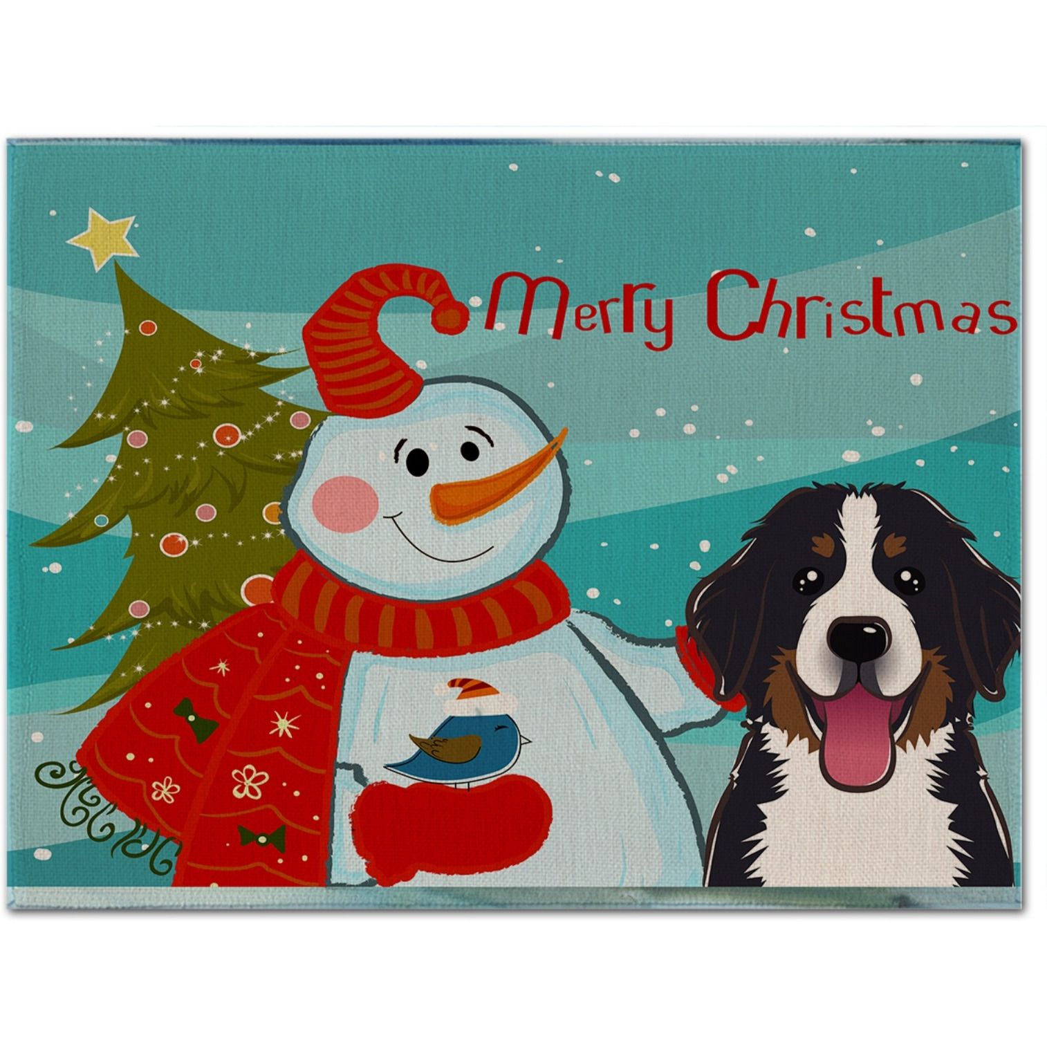 &quotCaroline's Treasures BB1857PLMT Snowman With Bernese Mountain Dog Fabric Placemat, Multicolor"