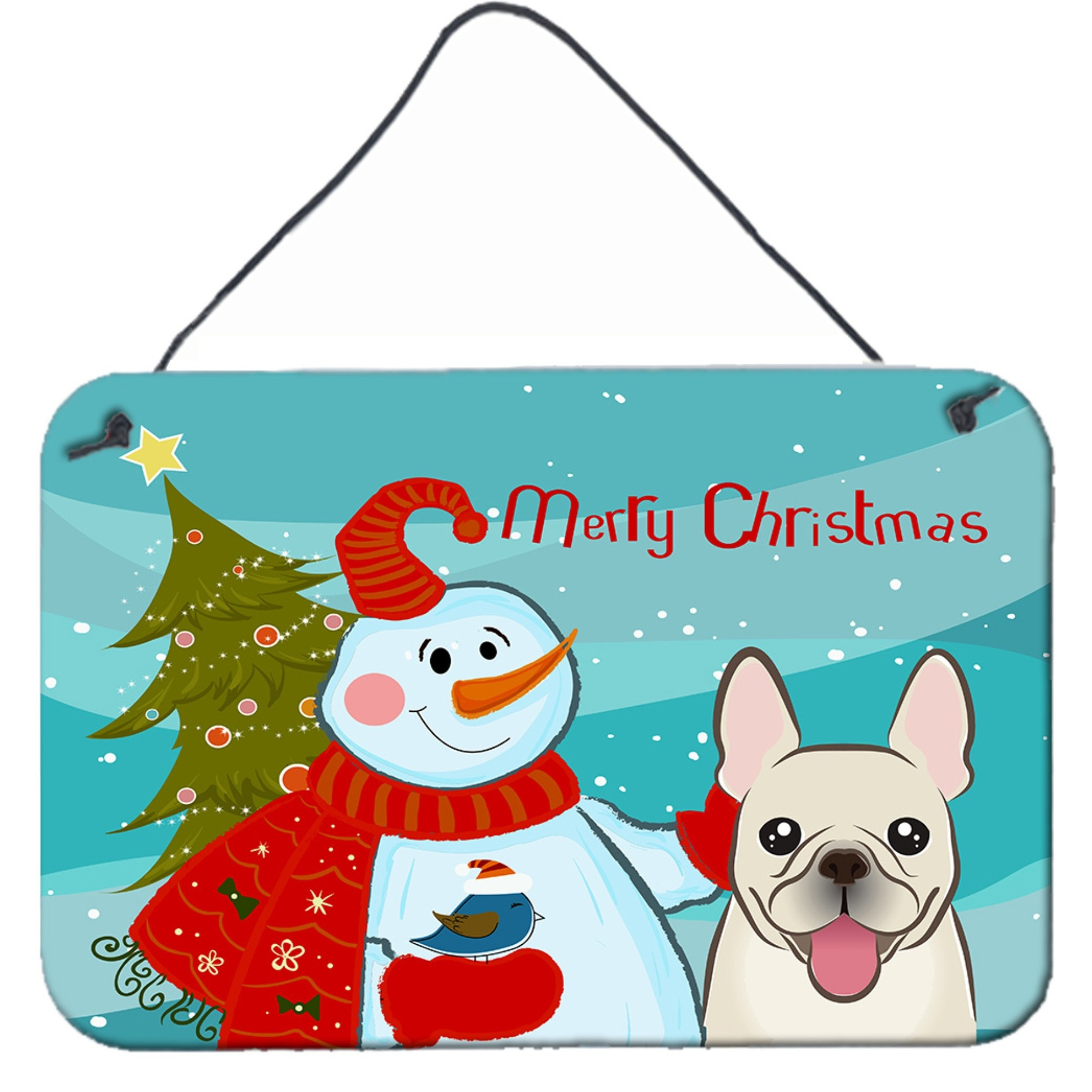 &quotCaroline's Treasures Snowman with French Bulldog Wall or Door Hanging Prints BB1858DS812, 8HX12W"