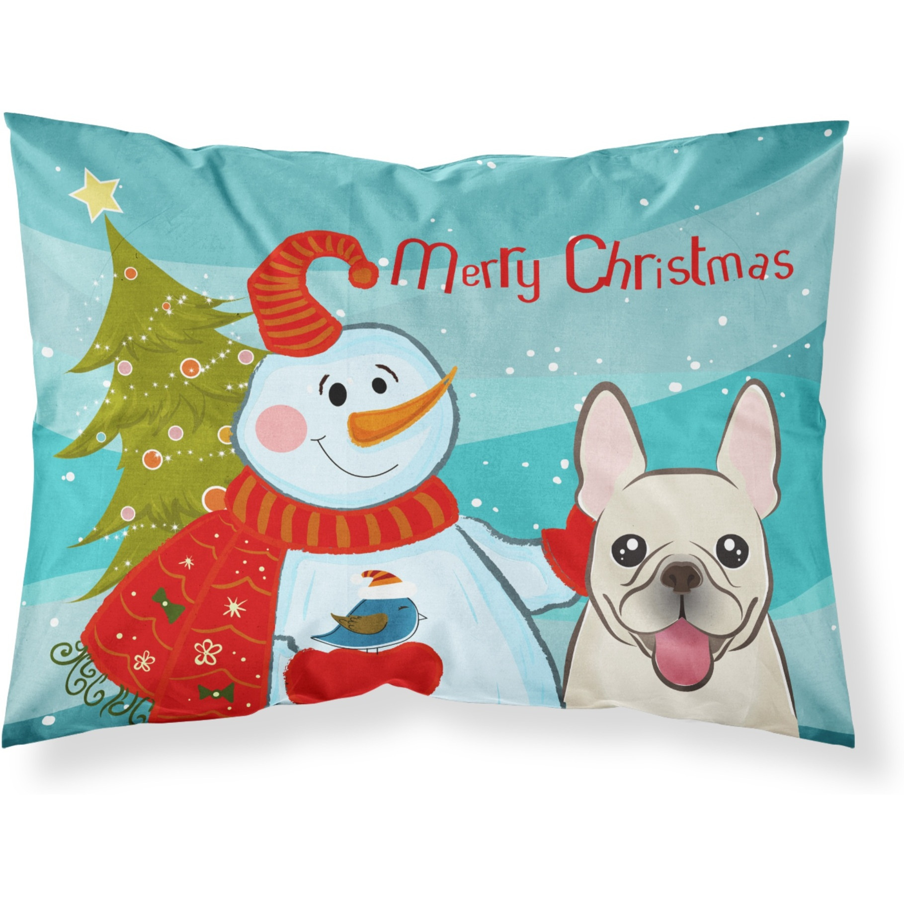 &quotCaroline's Treasures BB1858PILLOWCASE Snowman with French Bulldog Fabric Standard Pillowcase, Large, Multicolor"