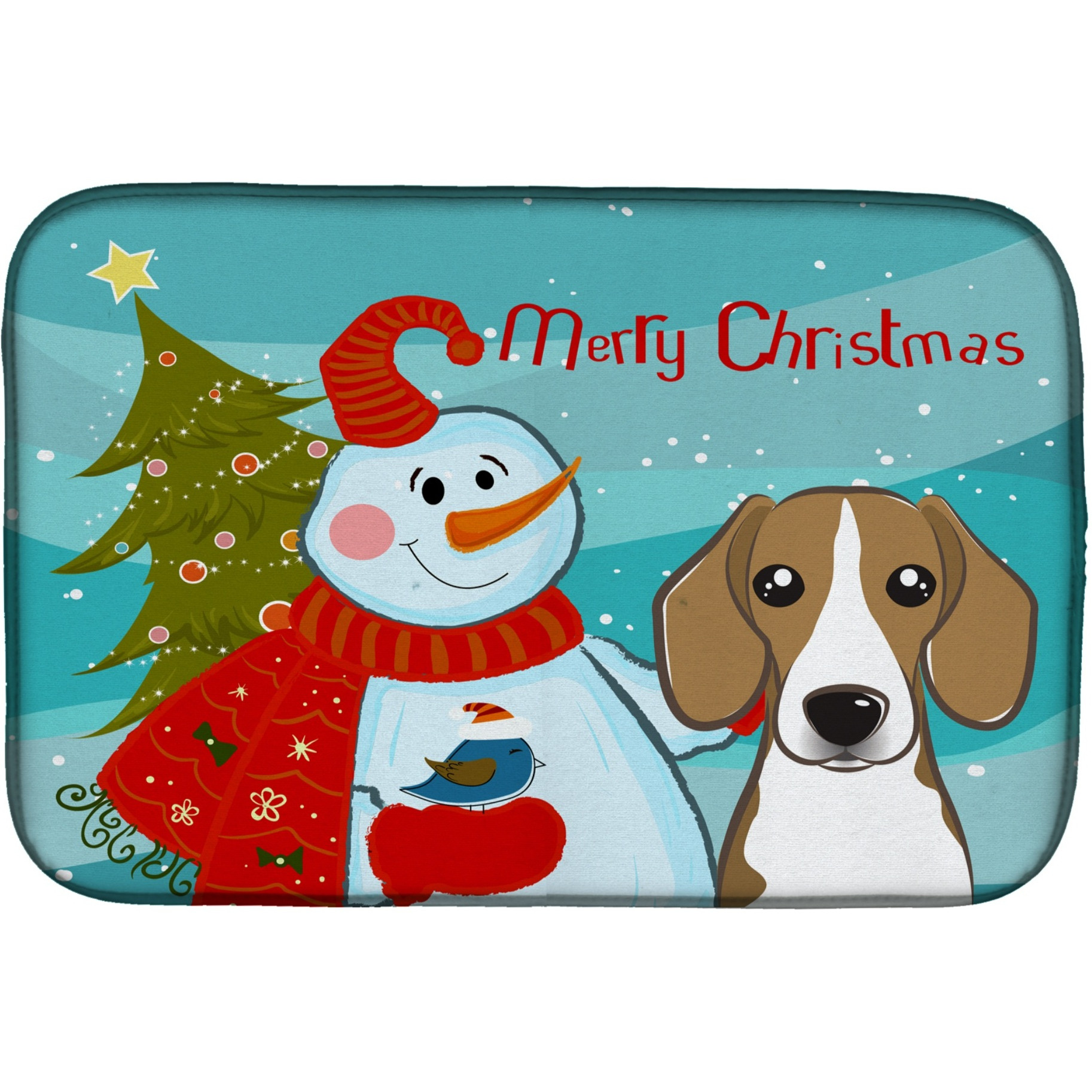 &quotCaroline's Treasures Snowman With Beagle Dish Drying Mat, 14"" x 21"""