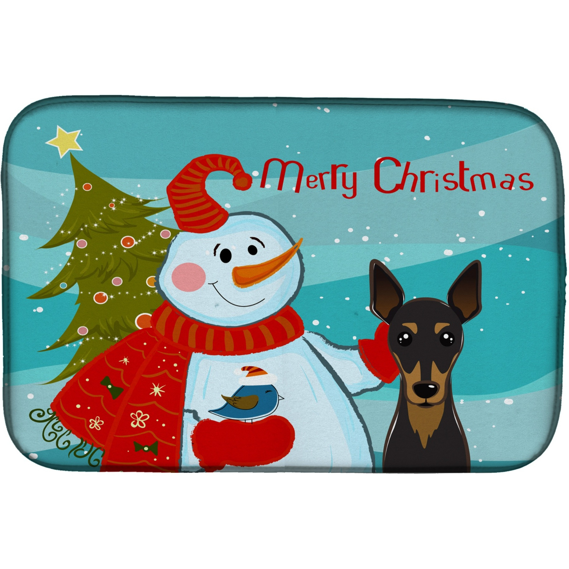 &quotCaroline's Treasures Snowman With Min Pin Dish Drying Mat, 14"" x 21"""