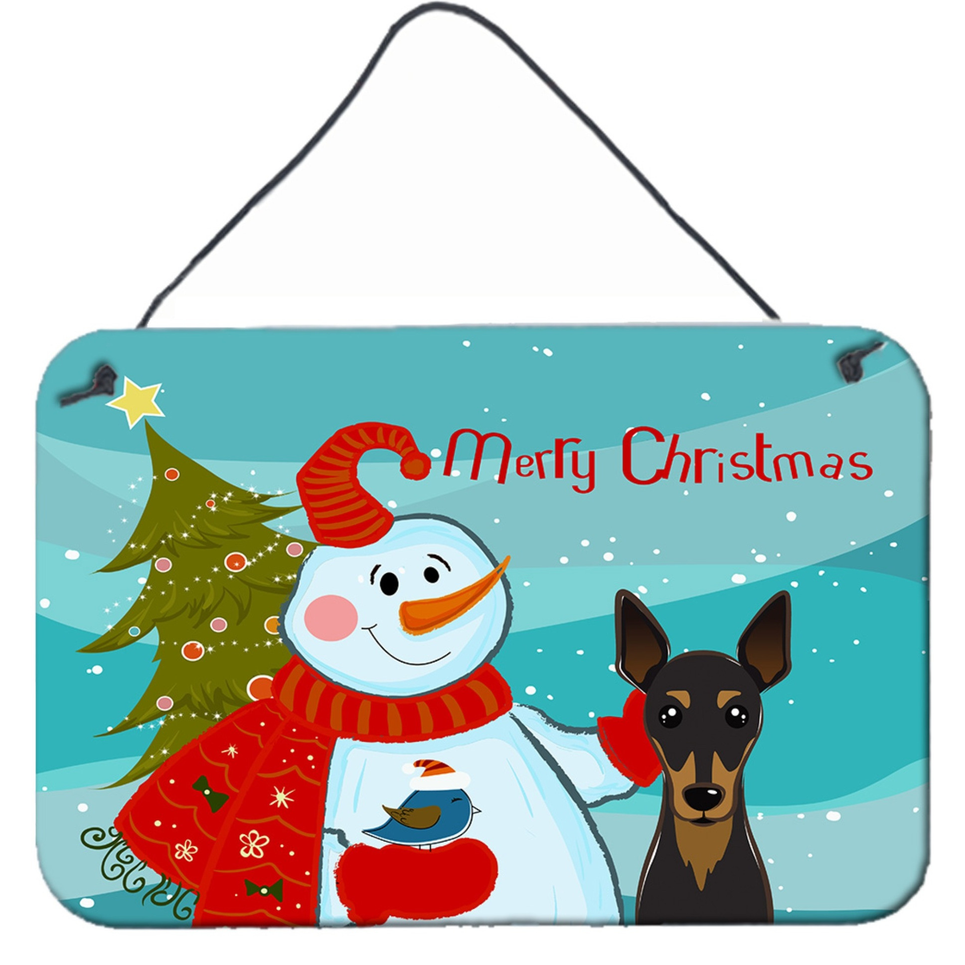 &quotCaroline's Treasures Snowman with Min Pin Wall or Door Hanging Prints BB1860DS812, 8HX12W"