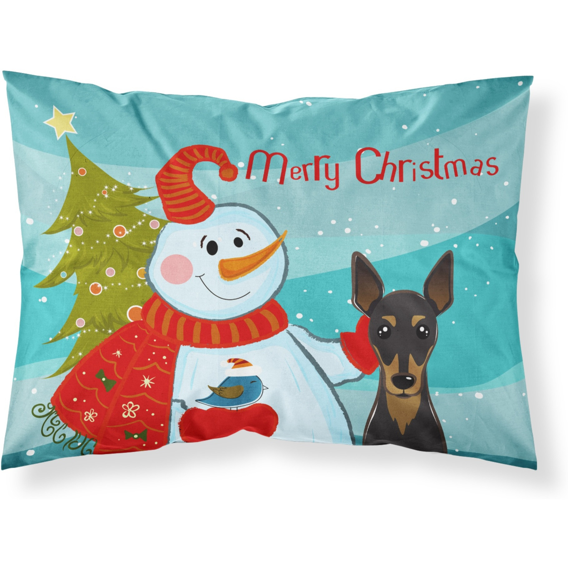 &quotCaroline's Treasures BB1860PILLOWCASE Snowman with Min Pin Fabric Standard Pillowcase, Large, Multicolor"