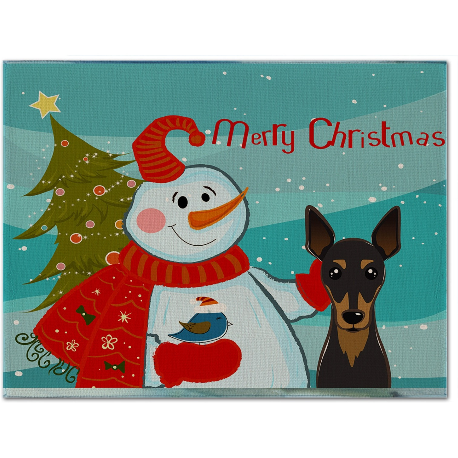 &quotCaroline's Treasures BB1860PLMT Snowman With Min Pin Fabric Placemat, Multicolor"
