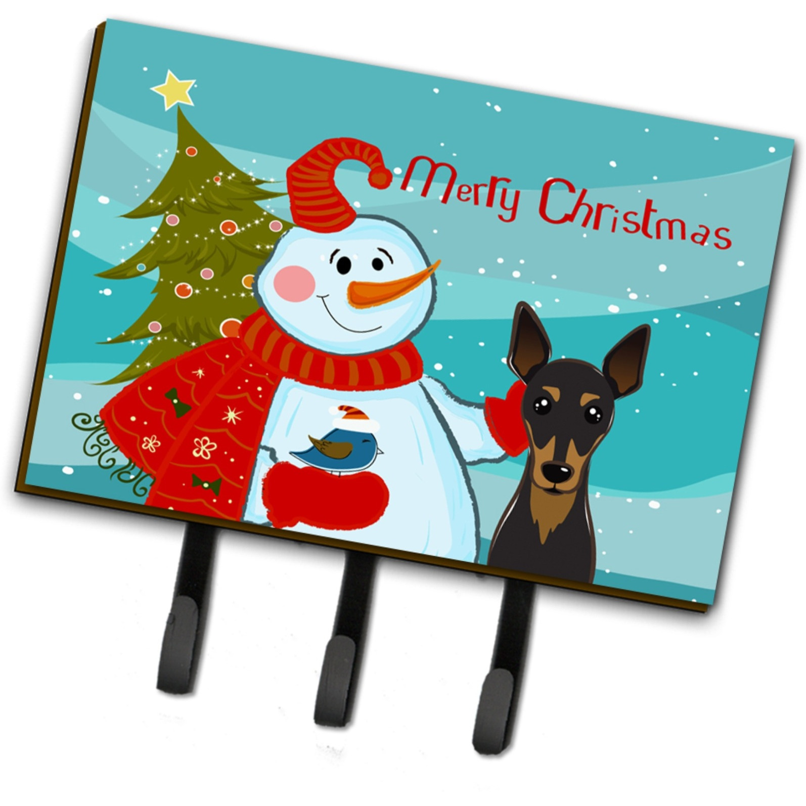 &quotCaroline's Treasures BB1860TH68 Snowman with Min Pin Leash or Key Holder, Large, Multicolor"