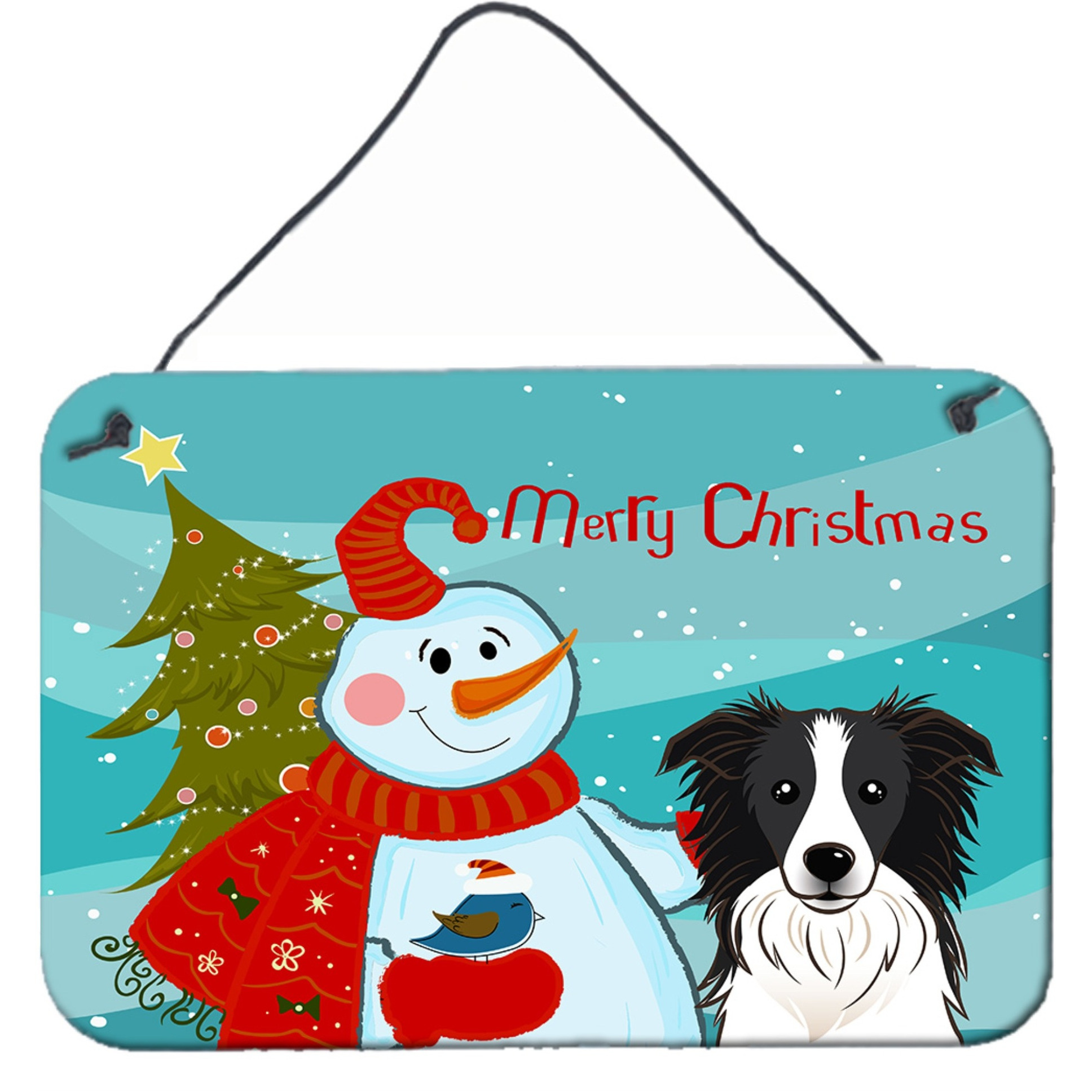 &quotCaroline's Treasures Snowman with Border Collie Wall or Door Hanging Prints BB1861DS812, 8HX12W"