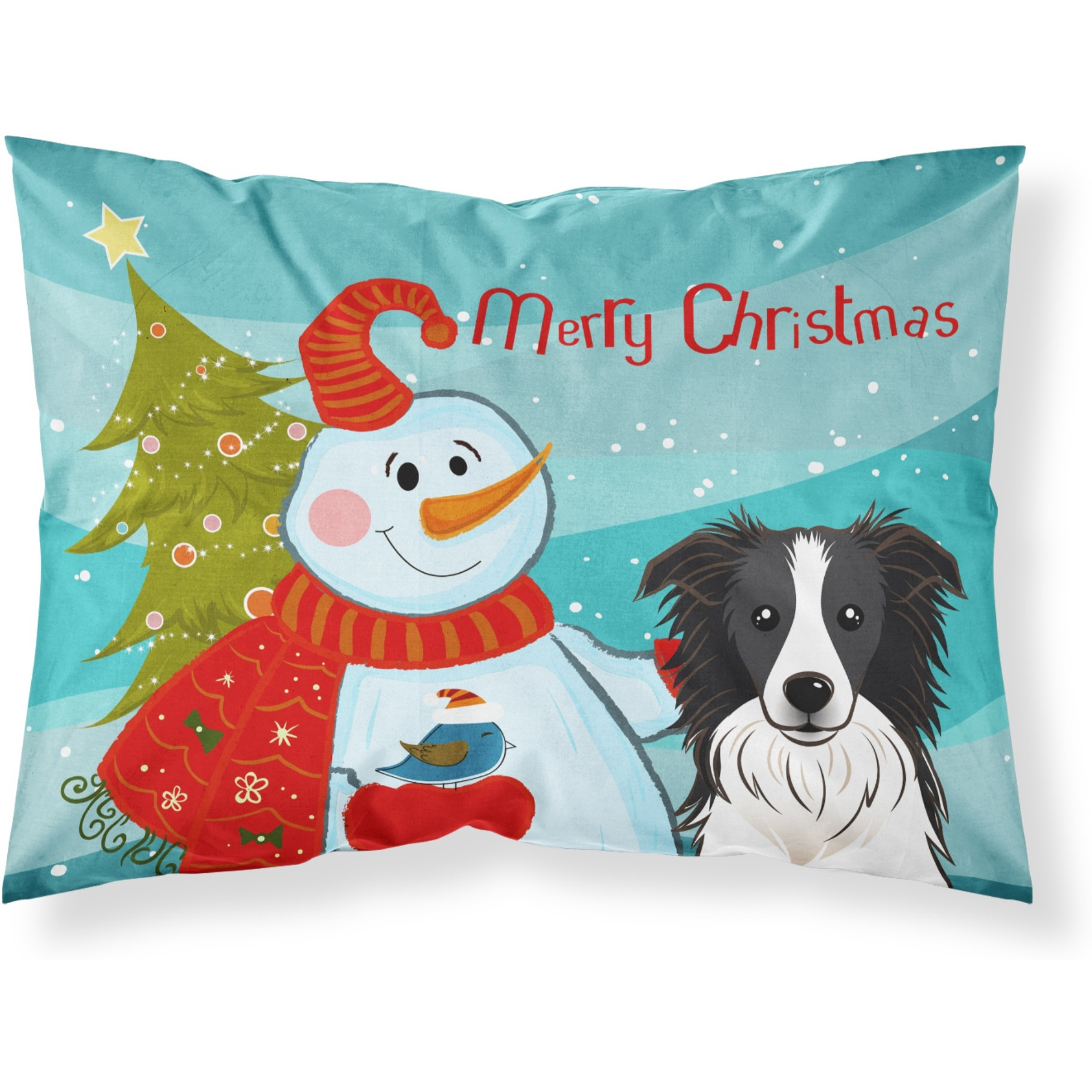 &quotCaroline's Treasures BB1861PILLOWCASE Snowman with Border Collie Fabric Standard Pillowcase, Large, Multicolor"